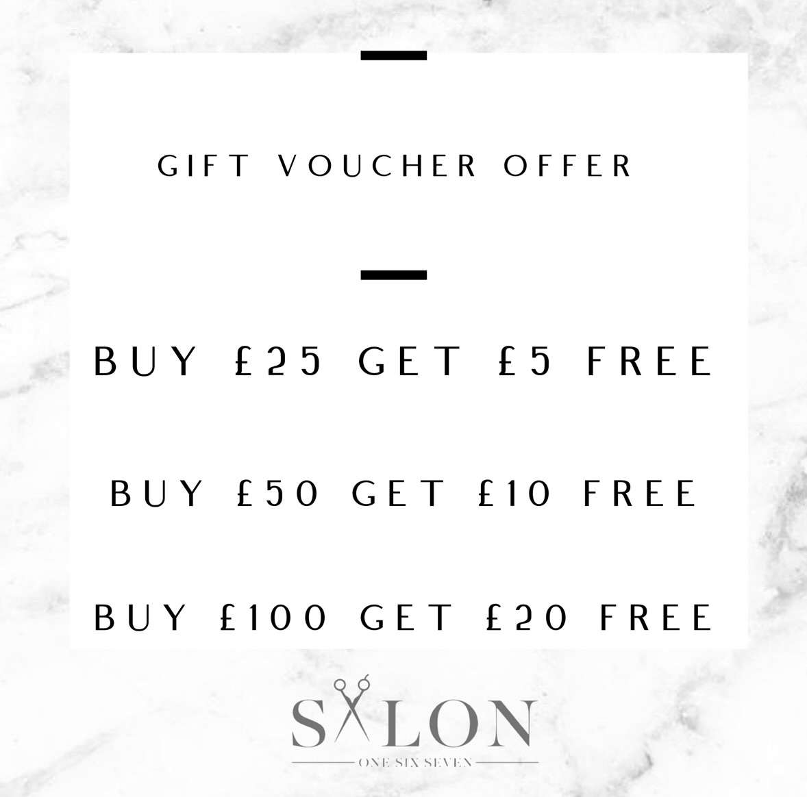 🖤BLACK FRIDAY🖤
Our ulitimate Black Friday offer is back - purchase a gift voucher and get a little extra from us.
Buy £25 get £5 FREE
Buy £50 get £10 FREE
Buy £100 get £20 FREE
.
HAPPY SHOPPING - a gift for someone or a treat for you.
.
We will send, you can purchase online via the link in our bio or stories, we can post it or you can pop by to collect your voucher(s). Or even better we can add your voucher to your account so when you visit us you will have a balance towards your services 🖤
Take advantage of our “Black Friday Sale” offer end Saturday 29th November 2025.
#salon167davidlloyd #salon167 #blackfriday #vouchers #gift #freemoney #treatyourself #treatsomeone #supportsmallbusiness