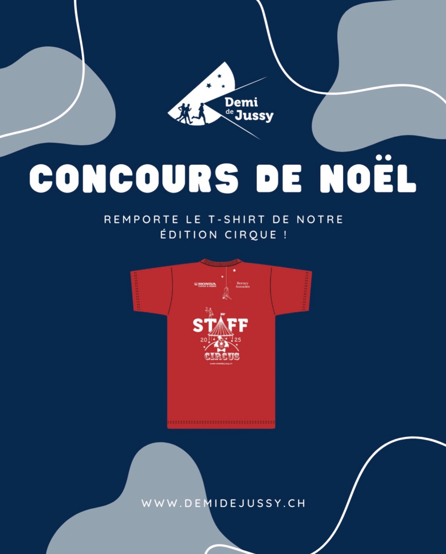 🌟 CONCOURS DE NOËL 🌟
Pour vous remercier de votre fidélité, nous vous avons organisé un petit concours ! 🎊💥
Les règles :
- Être abonné.e à notre compte Instagram @demidejussy
- Liker la publication et taguer votre meilleur partenaire de course
Le Comité du Demi de Jussy vous souhaite un Joyeux Noël et de belles fêtes de fin d’année ! 🎅🏽🎄
#concours #noël #geneve #suisse #jussy #running #2025 #2026 #demidejussy