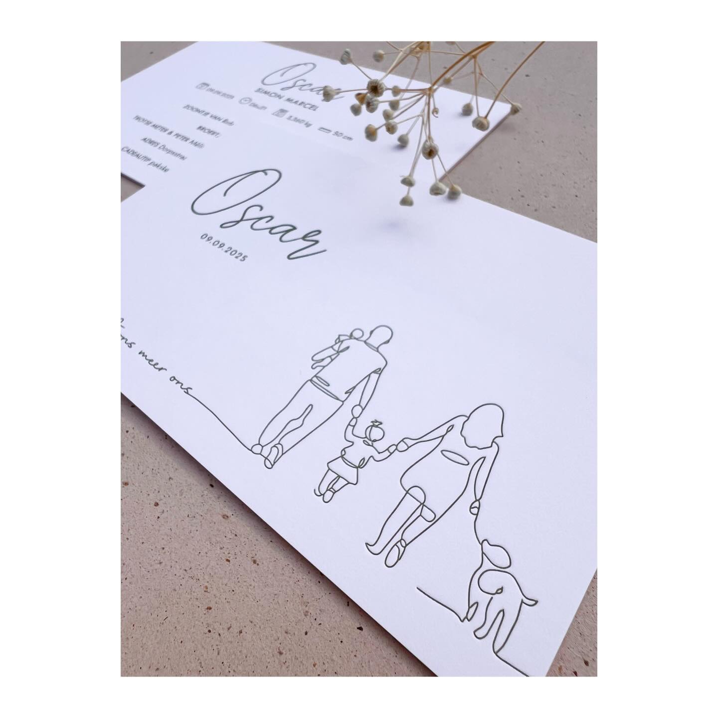 Hello Oscar 💚
Een letterpress geboortekaartje met afbeelding van het gezinnetje van Oscar in een one line tekening.
#geboortekaartopmaat #letterpress #letterpressgeboortekaartje