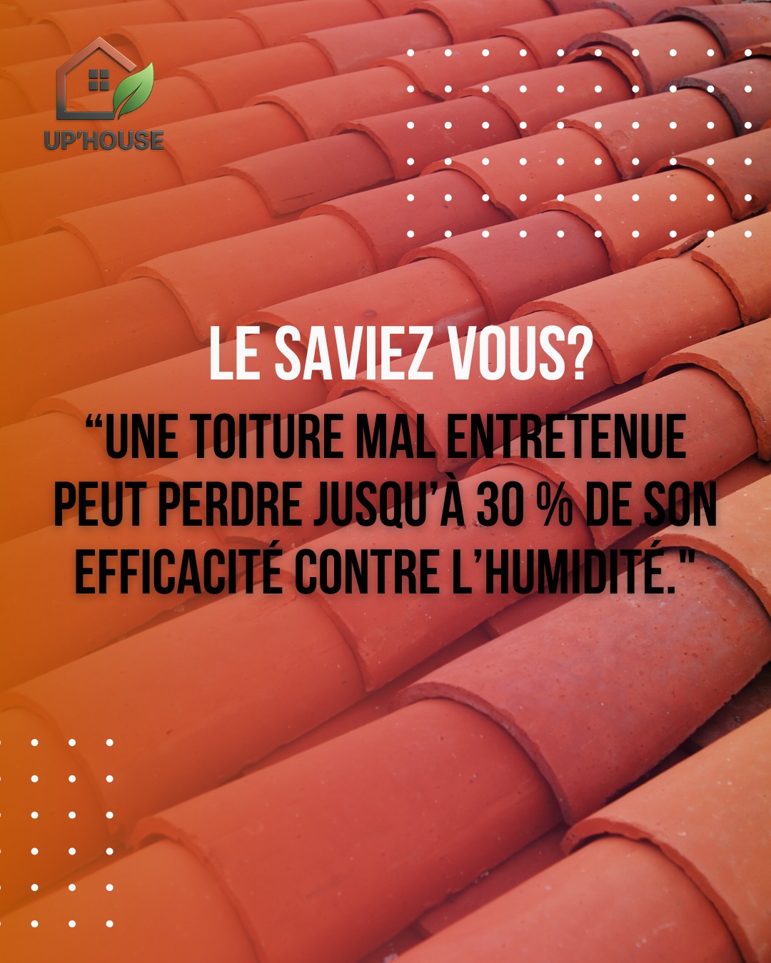 💡 Le saviez-vous ?
Une toiture mal entretenue peut perdre jusqu’à 30 % de son efficacité contre l’humidité.
Un simple entretien = des années de tranquillité.
#UpHouse #LeSaviezVous #Toiture #EntretienToiture #Demoussage #RenovationMaison #HomeCare #MaisonPropre #HabitatSain #Isere #RhoneAlpes