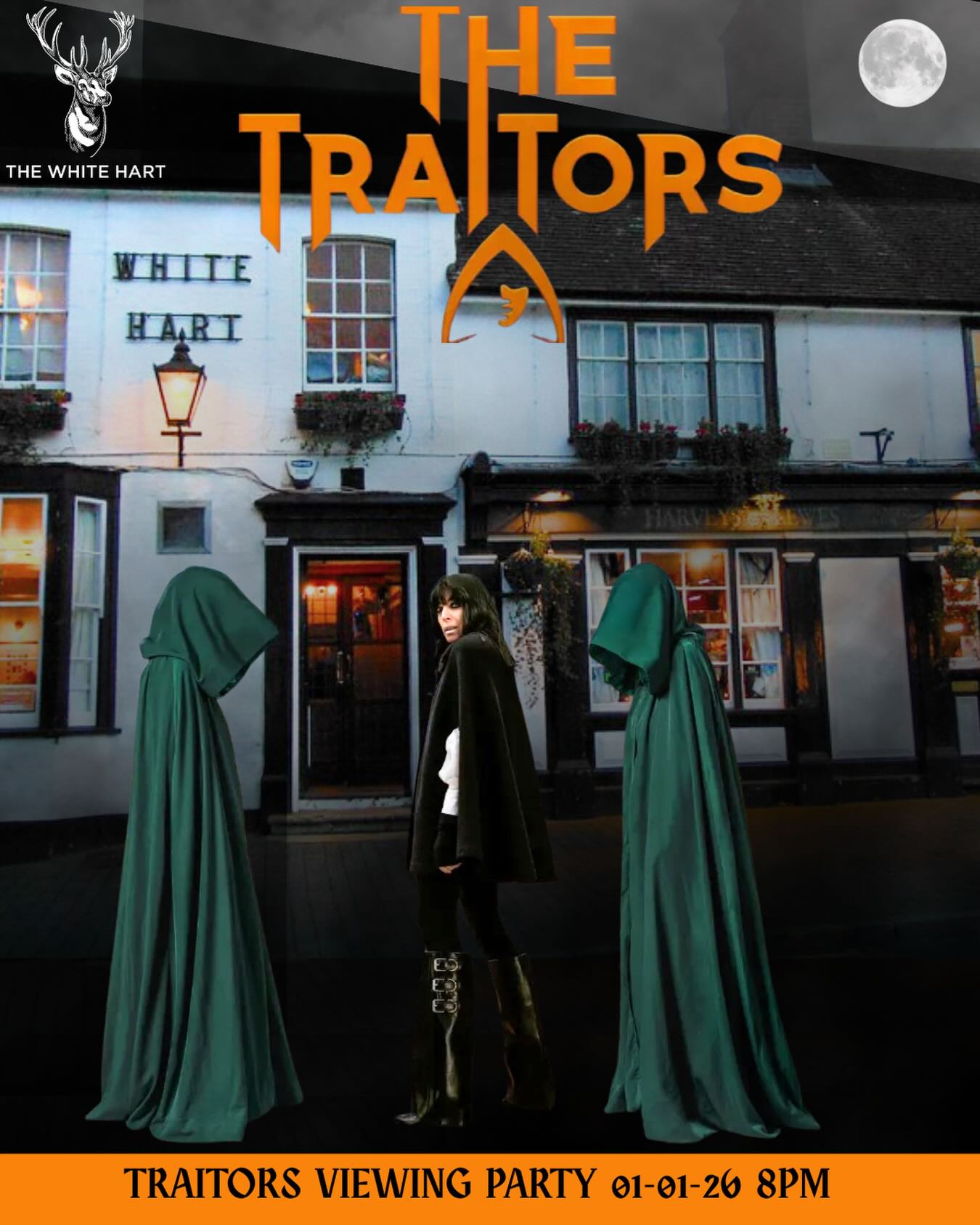 It’s that time again! The Traitors UK returns on 1st January. Watch with us and meet the new Faithfuls and Traitors. #crawley #westsussex #crawleywestsussex #gatwick #thewhitehartcrawley #whitehartcrawley #thetraitors #uktraitors #traitorsuk #claudiawinkleman #bbc #viewingparty #newyears #newyearsday