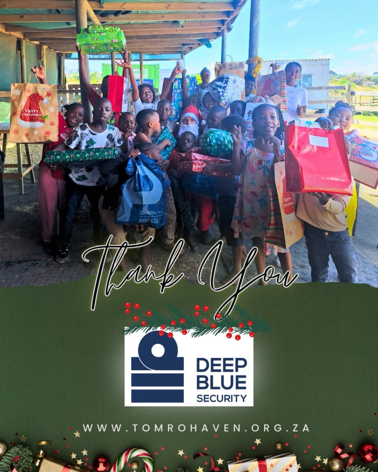 💙 Deep Blue Security – Thank You! 💙
Thank you once again to Deep Blue Security for always showing up for our herd and our children. This time, you literally came to the party — generously gifting 20 of our 100 children Christmas presents to the value of R5 000! 🎁💛
Not only do you help keep our property safe, but your generosity is helping secure a brighter future for the little ones whose lives we touch every day.
We are deeply grateful for your continued partnership and kindness.
If you’re looking to protect your home or business, consider supporting the team who truly protects both people and community — Deep Blue Security.