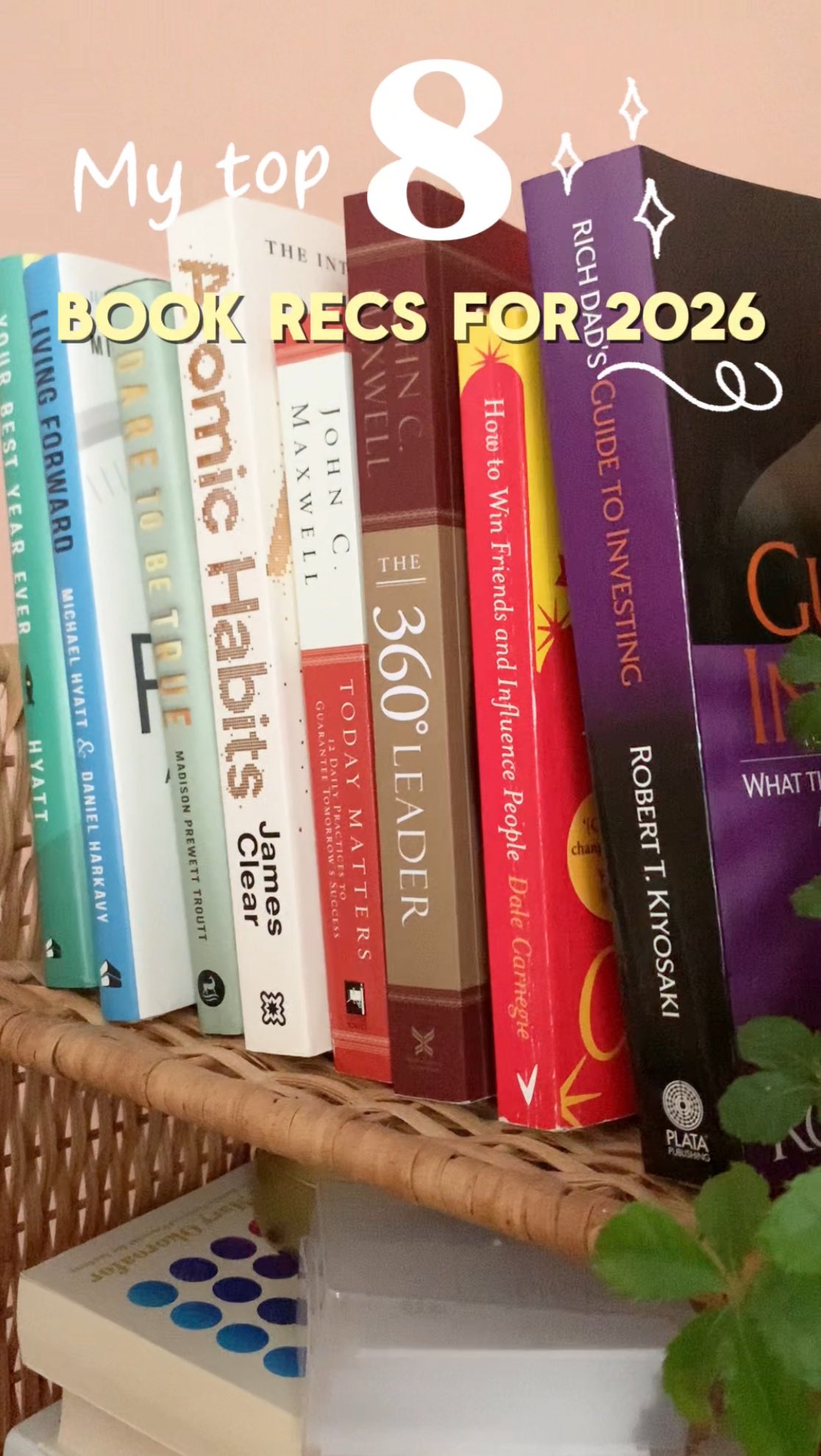 Highly, highly recommend any of these books if you’re looking to focus on mindset, motivation, or just want a change in 2026.
All of these books have impacted me in the way I work and connect with others, and even in taking the leap to start a business.
So I hope they can encourage you too! ✨
Here’s the list:
⭐️ Your Best Year Ever – Michael Hyatt
⭐️ Living Forward – Michael Hyatt & Daniel Harkavy
⭐️ Dare to Be True – Madison Prewett Trout
⭐️ Atomic Habits – James Clear
⭐️ Today Matters – John C. Maxwell
⭐️ The 360 Degree Leader – John C. Maxwell
⭐️ How to Win Friends & Influence People – Dale Carnegie
⭐️ Rich Dad’s Guide to Investing – Robert T. Kiyosaki
I’d love to hear what books have impacted you… so please do comment or DM me any of your recs 😁
#bookrecs #bookrecsfor2026 #mindsetfor2026 #mustreads