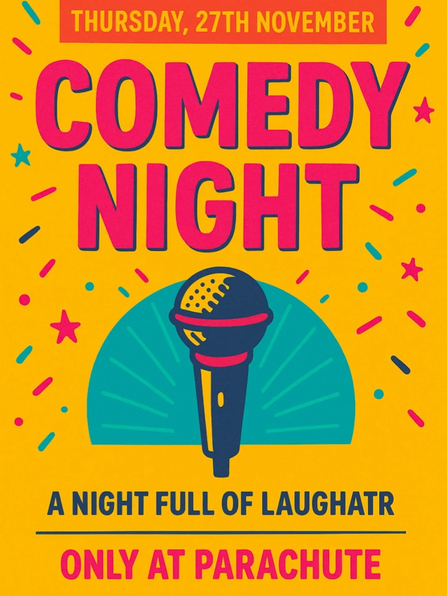 As Comedy Nights return to Parachute, only a few tickets remain so jump on Eventbrite today, to avoid being disappointed!
Jenna and the team from Little Van Rouge will be serving up delicious gourmet burgers and loaded fries so come early and make a night of it!