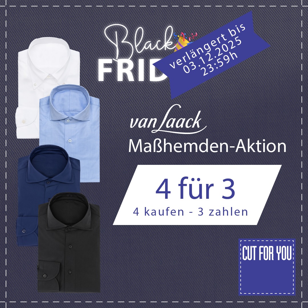 Der Black Friday geht bei uns in die Verlängerung! Noch bis Mittwoch, den 03.12.2025 um 23:59 Uhr profitieren Sie von unserer van Laack Maßhemden Aktion: 4 für 3.
Sie erhalten 4 individuell gefertigte Maßhemden und bezahlen nur 3: die perfekte Gelegenheit, sich hochwertige van Laack Qualität und perfekte Passform zu einem besonders attraktiven Preis zu sichern.
Ob für den Business-Alltag oder besondere Anlässe: Maßhemden sind eine langfristige Investition in Stil, Komfort und Selbstbewusstsein. Nutzen Sie die Aktion, um Ihre Garderobe gezielt zu erweitern oder ein edles Geschenk vorzubereiten.
Übrigens: Mit dem Erwerb von Maßbekleidung tragen Sie dazu bei, unsere Umwelt zu entlasten. Bei Cut For You wird kein Kleidungsstück produziert, das nicht auch den Weg zu Ihnen, unseren geschätzten Kunden, findet. Das Vernichten von riesigen Mengen nicht verkaufter Kleidungsstücke nach jeder Saison entfällt bei uns. Hinzu kommt, dass Ihnen unsere Kleidungsstücke durch eine hochwertige Fertigung und besten Materialien lange Freude bereiten werden. Maßbekleidung ist gelebte Nachhaltigkeit.
Cut For You ist Berlins Maßbekleider für Damen und Herren - im Regierungsviertel seit 2003. Wir sind stolz darauf, mehr als 6.000 Kunden betreuen und von unserem ausgezeichneten Preis-Leistungsverhältnis überzeugen zu dürfen. Neben einer persönlichen Beratung setzen wir auf die Unterstützung von 3-D-Bodyscannern, um eine perfekte Passform Ihrer Maßbekleidung zu erzielen.
Wir freuen uns auf Sie! Vereinbaren Sie gleich Ihre ganz persönliche Maßnahme unter 030-28099981 oder unter cutforyou.com/terminvereinbarung
#cutforyou #berlin #maß #madetomeasure #mtm #maßhemd #maßanzug #mode #herrenmode #damenmode #luxus #individual #mitte #regierungsviertel #3dbodyscanner #3d #bodyscanner #cut #frack #smoking #vanlaack #scabal #gentleman #maßtage #blackfriday #angebot #gutschein