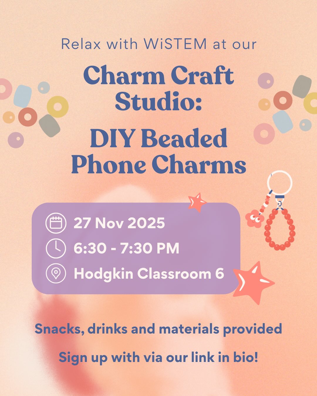 Ready to de-stress and get creative? šØš
Join us for Charm Craft Studio, where you can DIY beaded phone charms. Donāt miss this cosy wellbeing session to unwind, make something cute, and connect with the community! šš«
Sign up now with the link in bio!