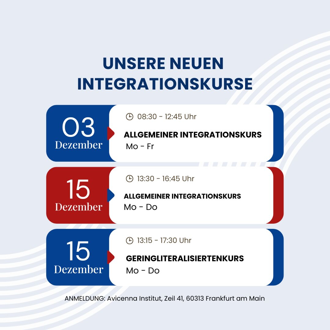 Neue Integrationskurse bei Avicenna ✨ – melde dich jetzt an und starte deine Zukunft. 🥰