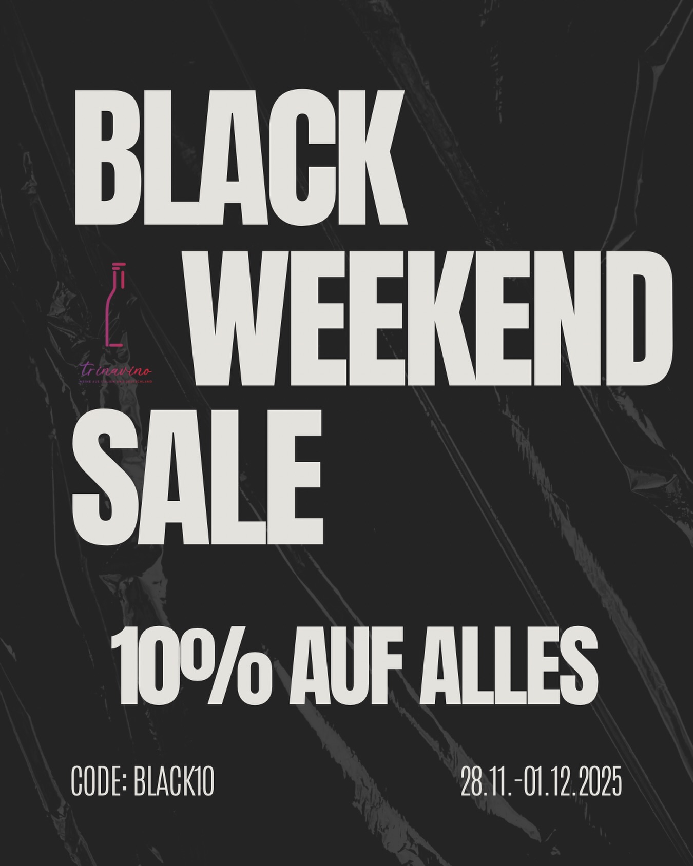 🖤 Black Weekend bei Trinavino! 🖤
Vom 28.11. bis 01.12. feiern wir vier Tage voller Genuss – mit dem besten Deal des Jahres!
✨ 10 % Rabatt auf ALLES im Shop
(ausgenommen Gutscheine) ✨
Perfekt, um deinen Weinvorrat aufzufüllen, neue Favoriten zu entdecken oder schon die ersten Weihnachtsgeschenke klarzumachen. Ob kräftige Rote, frische Weiße, elegante Rosés oder prickelnde Spezialitäten – dieses Wochenende lohnt sich richtig! 🍷🎁
👉 Code: BLACK10
👉 gültig Freitag, 28.11. – Montag, 01.12. auf trinavino.de
👉 Link zum Shop in der Bio!
Jetzt sparen, genießen und anstoßen – cheers! 🍇🥂
#trinavino #blackweekend #blackfriday2025 #cybermonday #weinangebot #weindeal #weinliebe #winelover #weingenuss #weinkaufen #vino #rabattaktion #timetowine #bodensee #meckenbeuren