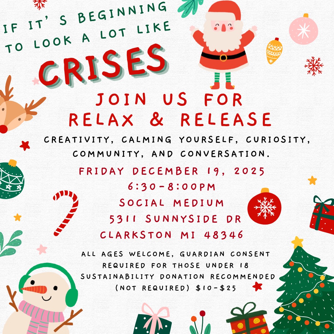 *Relax & Release: a wellness group focused on restoring your mind and body through creativity, calming yourself, curiosity, community,
and conversation. *optional: bring anything that makes you comfortable and cozy *seating on the floor, couches, or chairs