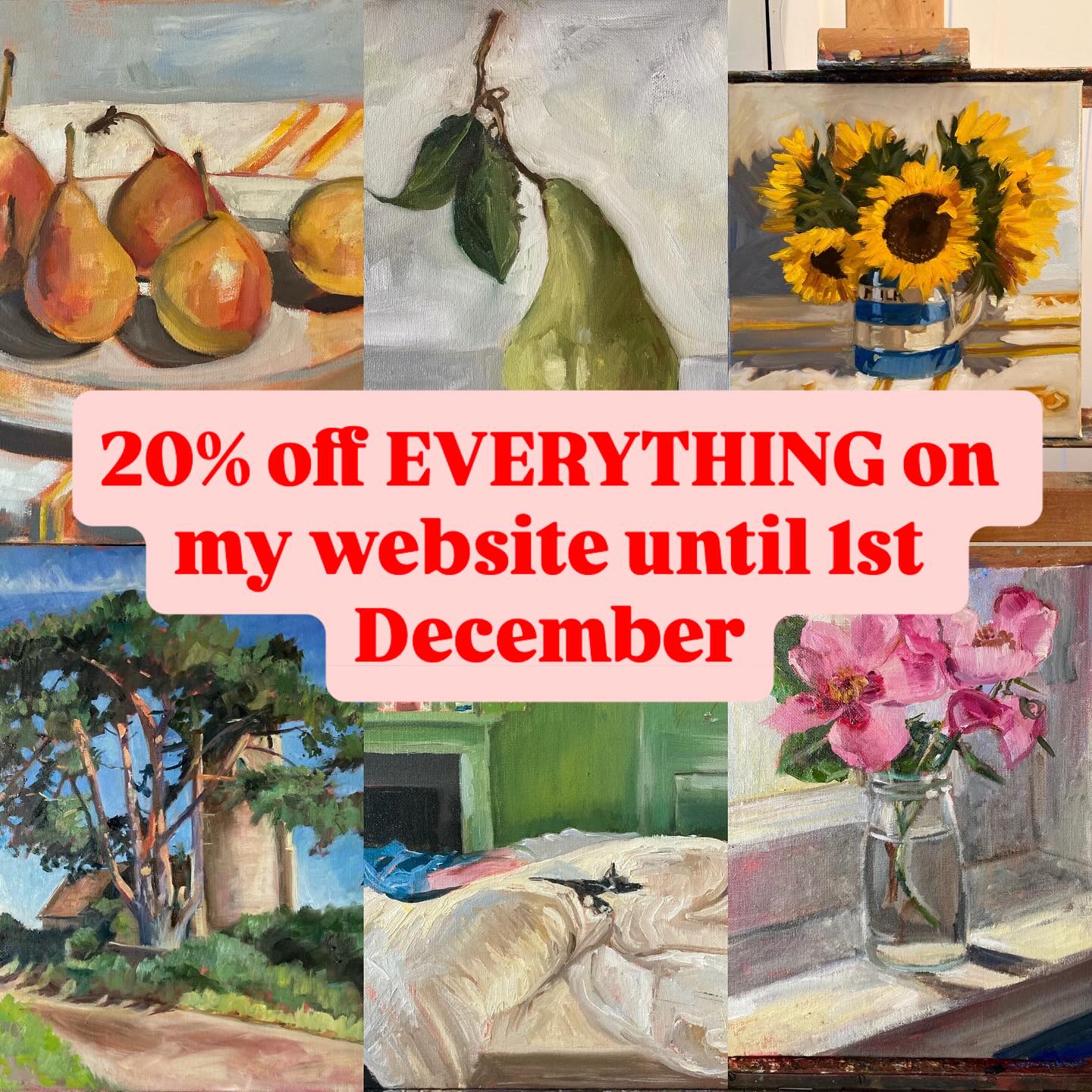 Hey guys, I’m having a week of sales on my website. Take a look as there are some bargains to be had! Happy shopping! 🙂
#sale #bargains #buyart #artforsale #suffolkartist #websitesale #20percent #stilllife #stilllifeart #suffolkart #woodbridge #oilpantings #suffolkscenes #suffolklandscapes