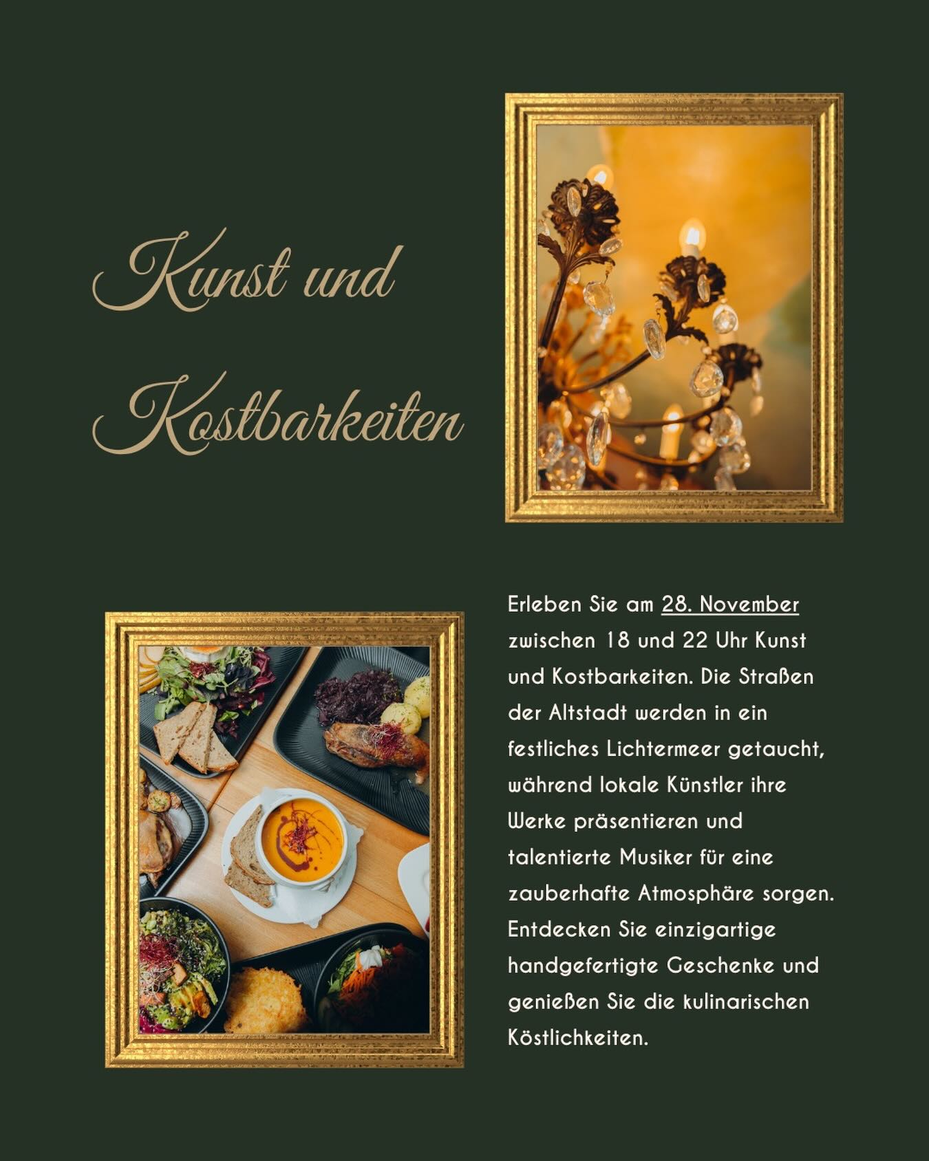 Kunst & Kostbarkeiten – 28. November | 18–22 Uhr
Wenn sich Gräfrath im Lichterglanz zeigt und Ateliers, Höfe und Läden ihre Türen öffnen, laden auch wir euch herzlich ins Kaffeehaus ein.
Genießt den Abend mit einem Glas Wein, feinen Speisen und der besonderen Stimmung, die unser Viertel so einzigartig macht. 🍷
Ein Abend voller Begegnungen, Genuss und kleiner Kostbarkeiten – wir freuen uns auf euch! 💛
#KaffeehausSolingen #KunstUndKostbarkeiten #Gräfrath SolingenErleben Genussmomente