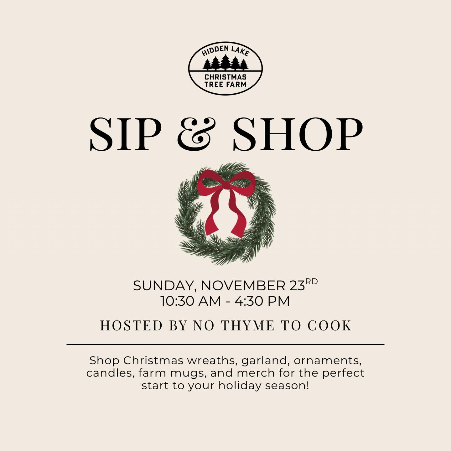 Join us at @nothymetocook this Sunday from 10:30–4:30 ✨
We’ll be setting up our wreath stand for anyone who wants to snag an early wreath! You’ll also get a little preview of what’s coming to the farm: garland, candles, merch, mugs, and more! 🌲
Can’t make it to No Thyme To Cook this Sunday? No worries — opening day at the farm is NEXT FRIDAY, November 28th!