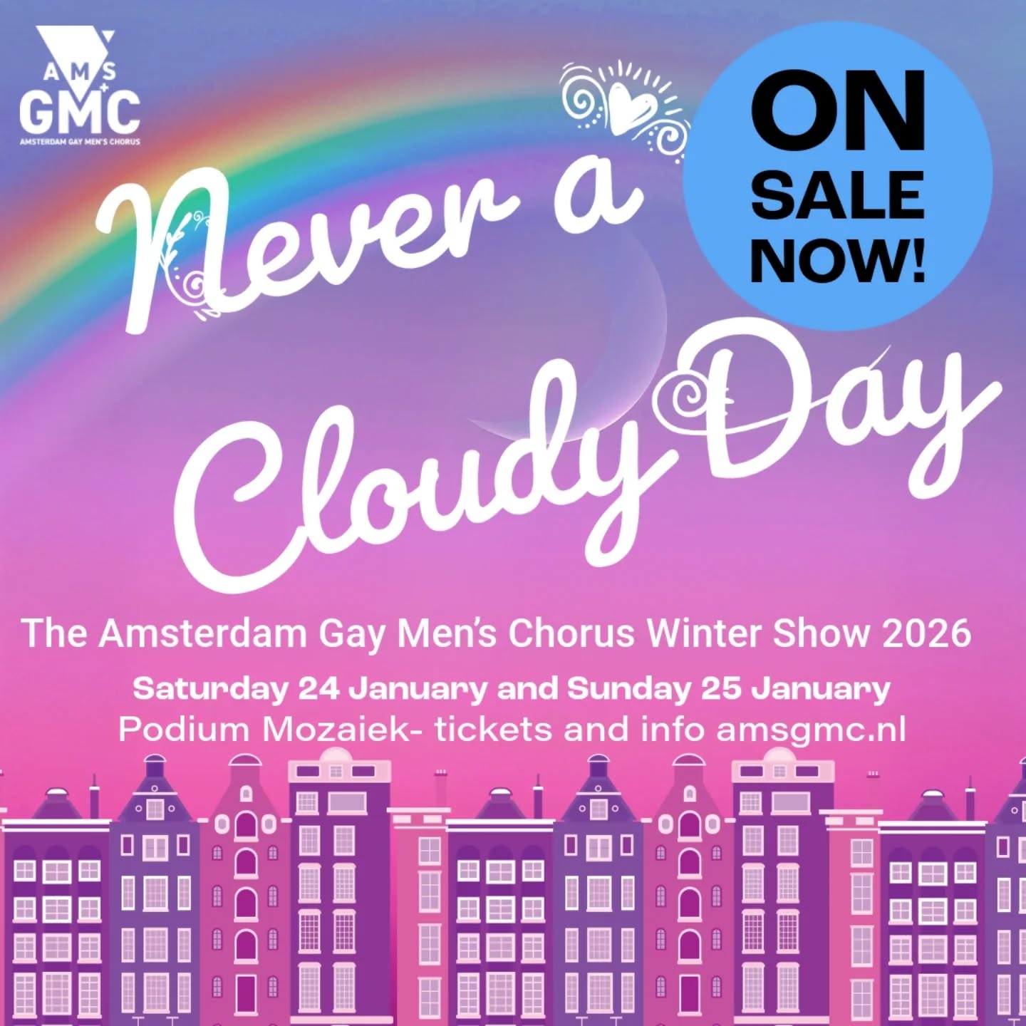 GET YOUR TICKETS NOW!
With a selection of upbeat hits from the world of pop, rock and the musicals, the Amsterdam Gay Men’s Chorus 2026 Winter Show will celebrate hope and the power of music to connect our community. Whichever of our three shows you choose, we can promise you hope, inspiration and queer joy!
Show 1: Saturday 24 January, 19:00
Show 2: Saturday 24 January, 21:30
Show 3: Sunday 25 January: 14:30
Location: Podium Mozaïek, Amsterdam
Tickets and info: www.amsgmc.nl
#gaychorus #amsterdam #winter #lgbtq
