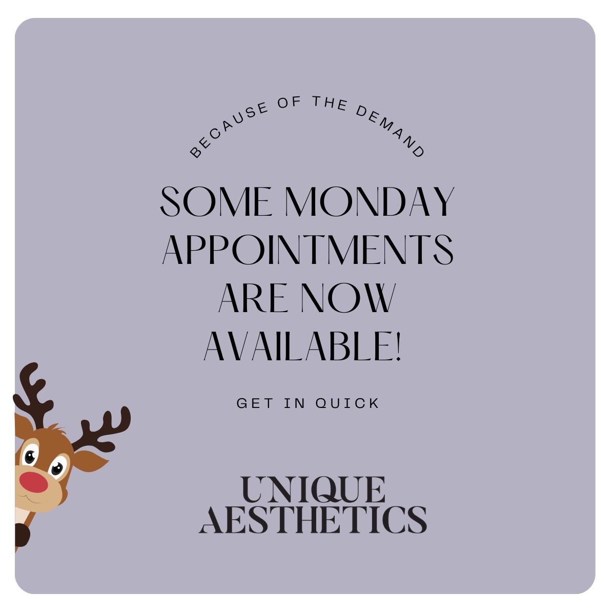 I've added in some extra Monday appointments before Christmas, get in quick.