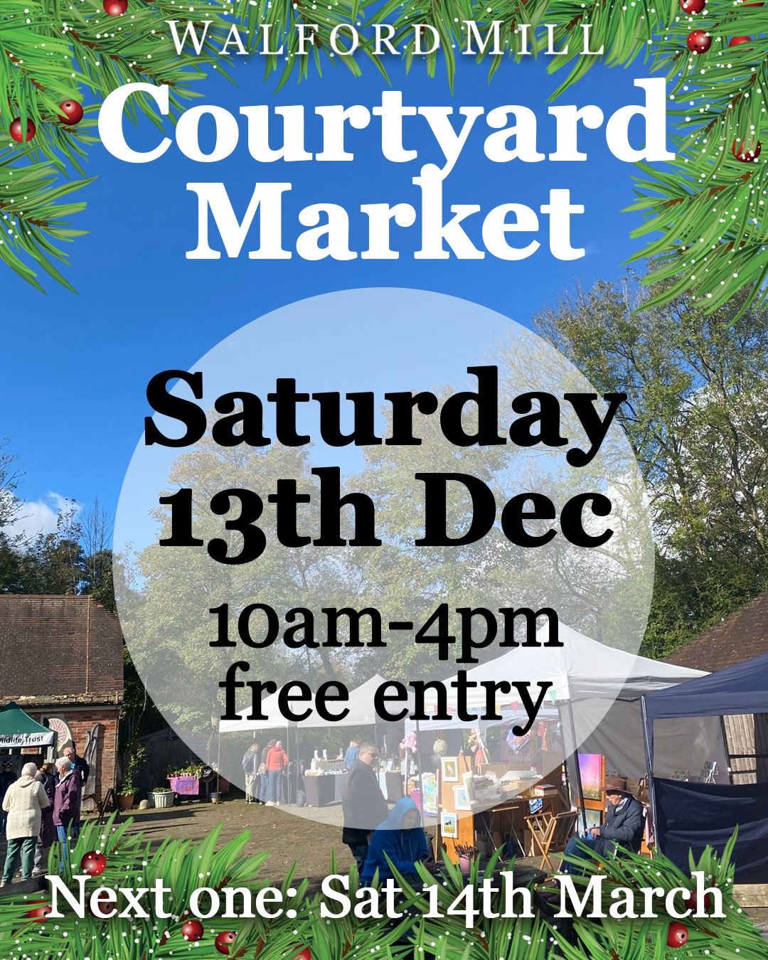 It’s out last courtyard market this Saturday 13th December here at Walford Mill from 10am - 4pm.
Browse the stalls outside in the courtyard and visit our resident makers inside the mill and in the cute-as-a-button gingerbread house Nutty Parrott studios.
And when you’ve bought loads of goodies, head to @littlepickleatthemill for a mulled wine, mince pie and hot chocolate or a delicious warming lunch.
We can’t wait to see you!
Our courtyard markets resume in March and run throughout the year.
Stallholders welcomed for next year! Do you own or can you beg or borrow a gazebo? Do you sell your wonderful makes? We’d love to have you! Stalls for only £25 for the day. Markets held every second Saturday from March. DM for more or email admin@walfordmillcrafts.co.uk
#craftmarketdorset #wimborne #walfordmillcrafts @wimbornebid