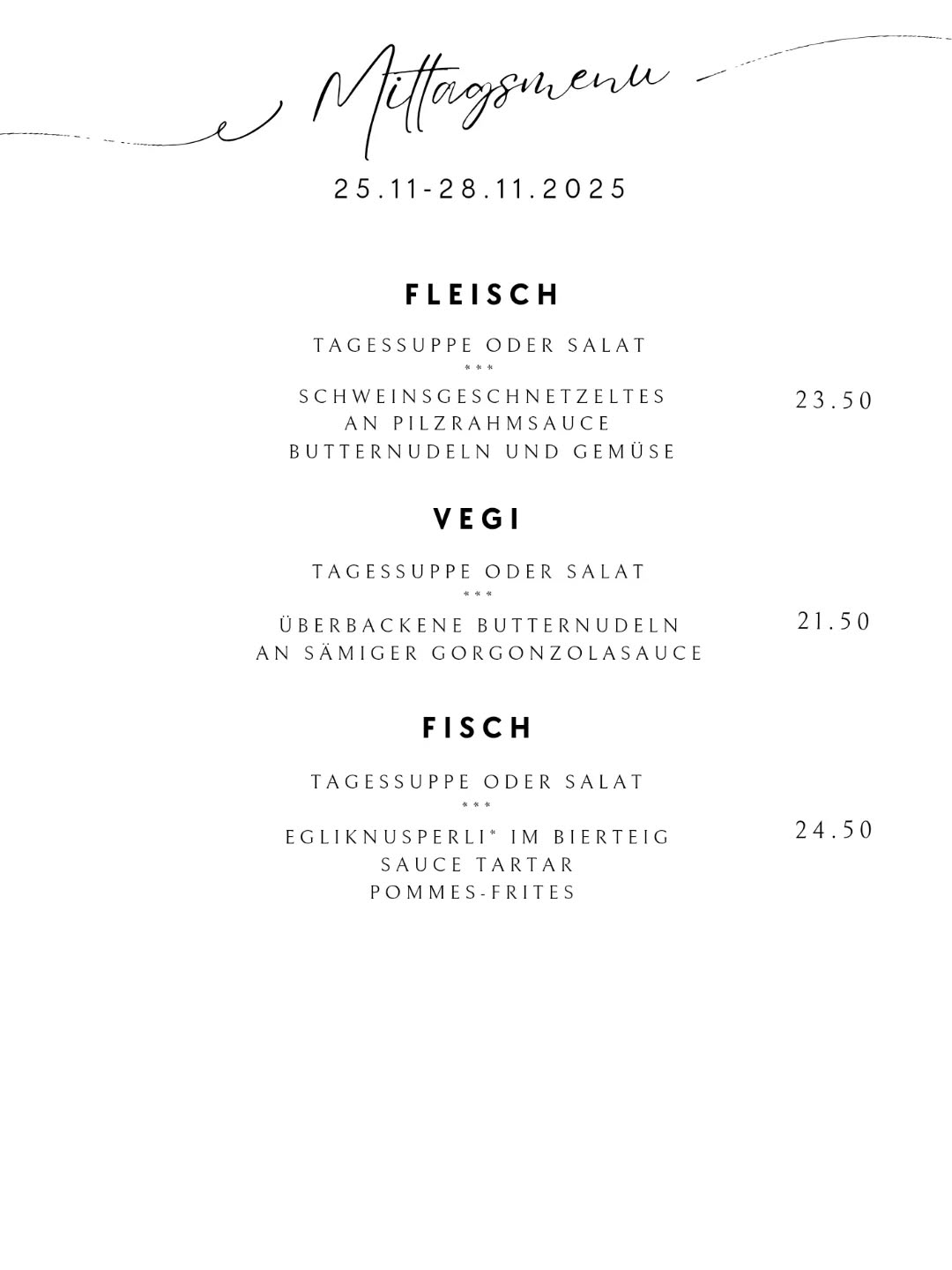 Unsere Mittagsmenü für die kalte Woche. Kommt vorbei, wir freuen uns auf euch. #schweizerfleisch🇨🇭 #gschnetzlets #gorgonzola