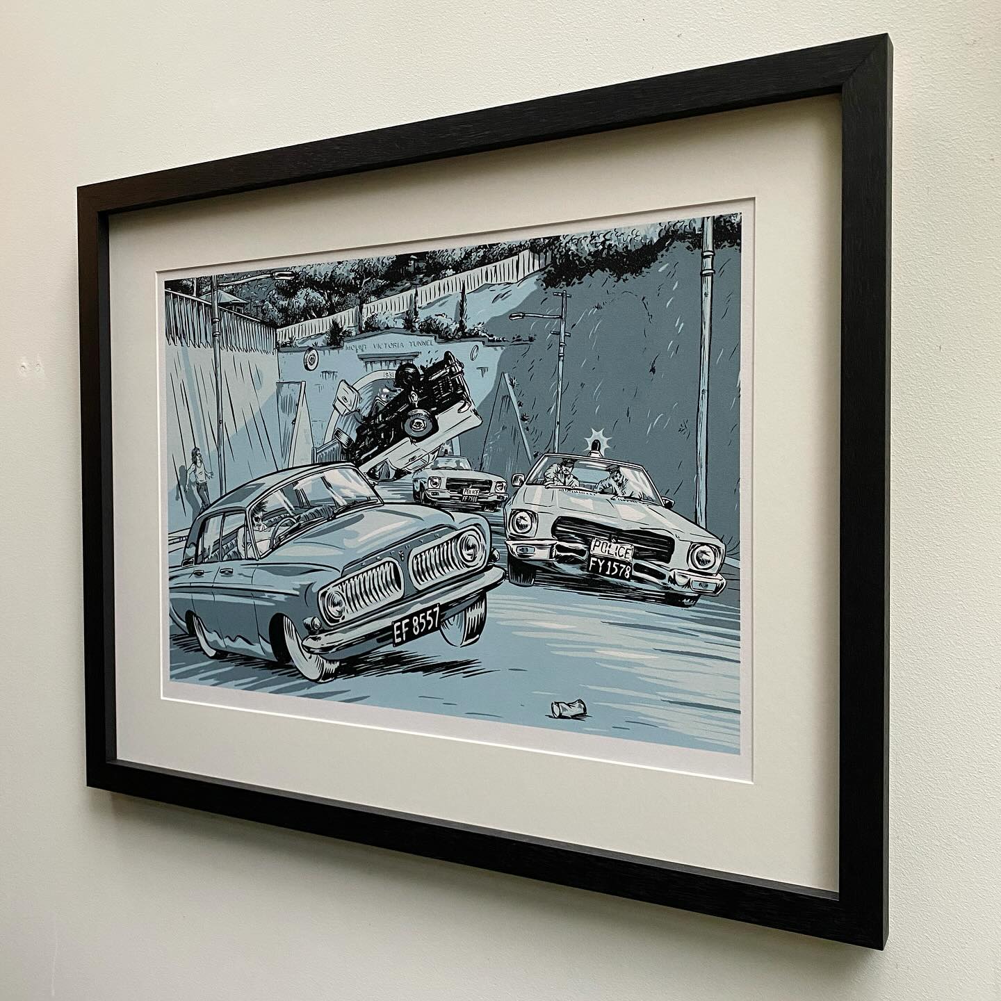 Latest great news! You can now view Tony Rush ‘s two limited edition silkscreen prints “Car Chase” and “Glover Park” at That Was Then barbers 57 Ghuznee St. Wellington. See it, buy it, hang it, love it! A big thanks to Tom and Natalie @thatwasthenwgtn
#tonyrushwellington
#thatwasthen