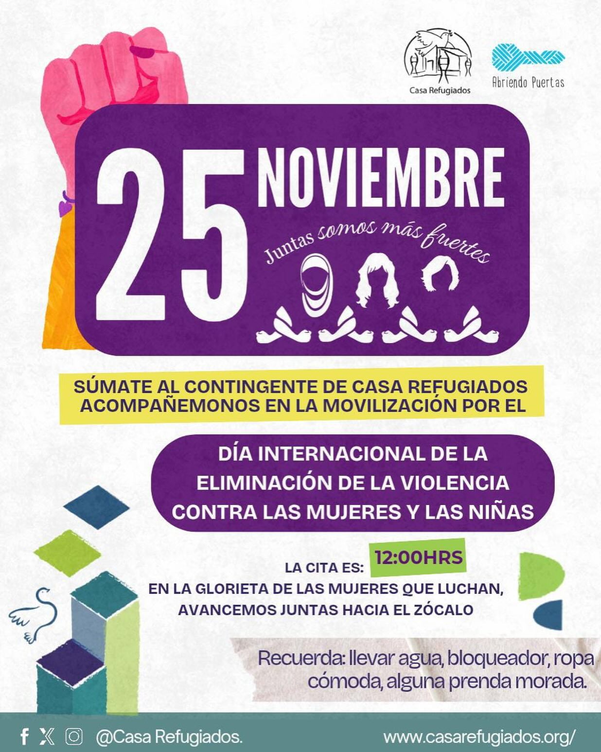¡Súmate al contingente de Casa Refugiados en la marcha del 25N!
Cambio de hora, nos vemos 2:30pm!
Pide el link de registro vía DM
#casarefugiados #solidaridadantelaincertidumbre