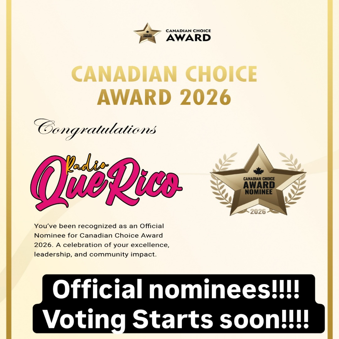 Second year in a row we are nominated by our Listeners!!!
Voting starts soon link shall be shared
Thank you to:
@dhabloguerrero @latinjukebox_ @thevoiceofpower2022 @dj.cayo @pedromendezlive
@djmendezottawa
@canadianchoiceaward #canadianchoiceaward2026
