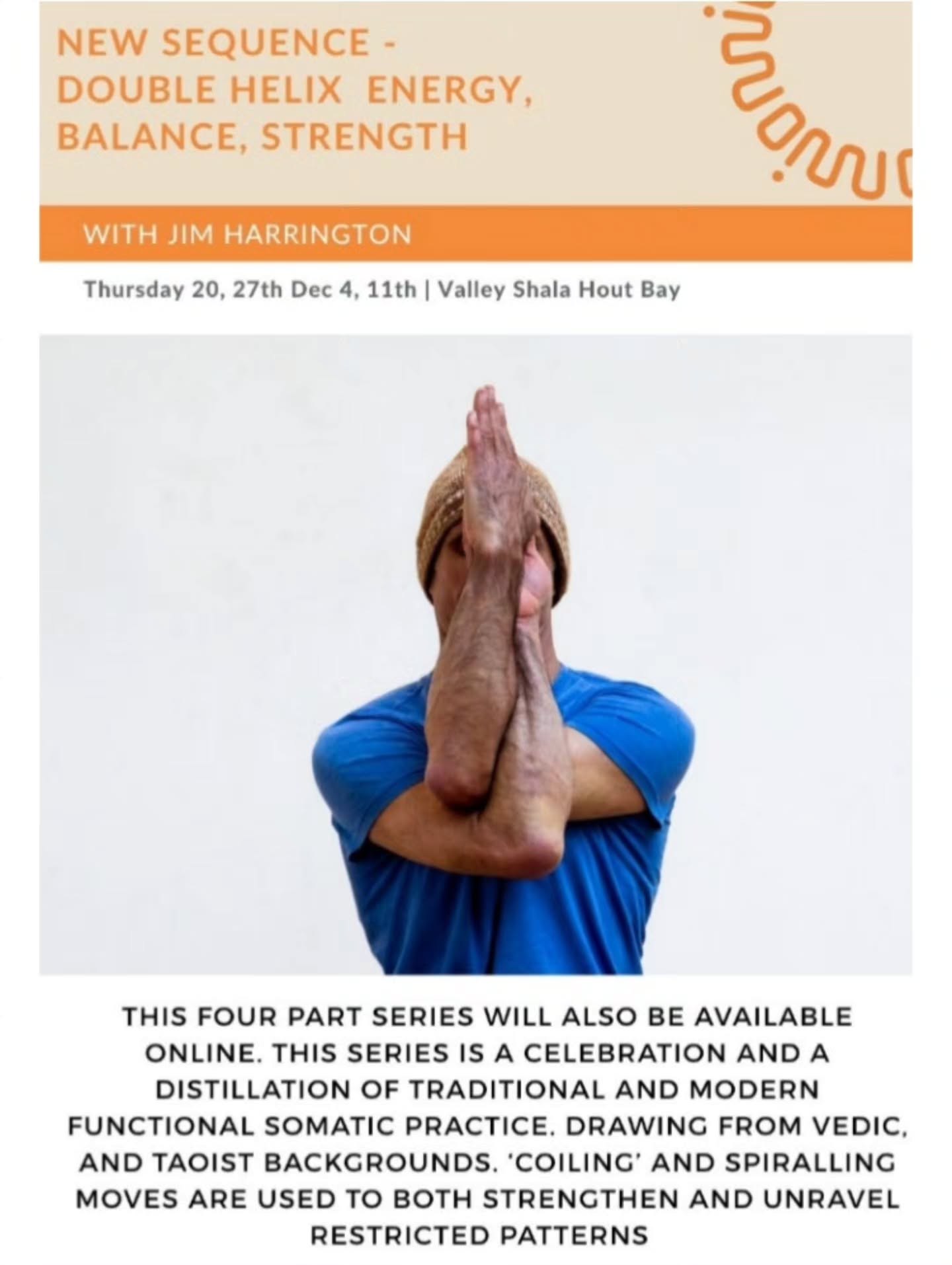 • T H U R S D A Y S • with Jim Harrington • 9.30am •
Join @justjimharrington for the next 4 Thursdays as he teaches a new practice he has been developing.
This four part series will also be available online for those who are far away or busy.
In Jim's words: The practice is a "celebration as well as a distillation of traditional and not so old somatic practices from both Vedic, Taoist and Western cultures. I have been developing the practice for a long time and I am looking forward to sharing it with both past and new students."
Drop ins are welcome but attending all 4 classes is recommended.
Starting TOMORROW November 20th. Until December 11th.
Booking link in bio
🕉