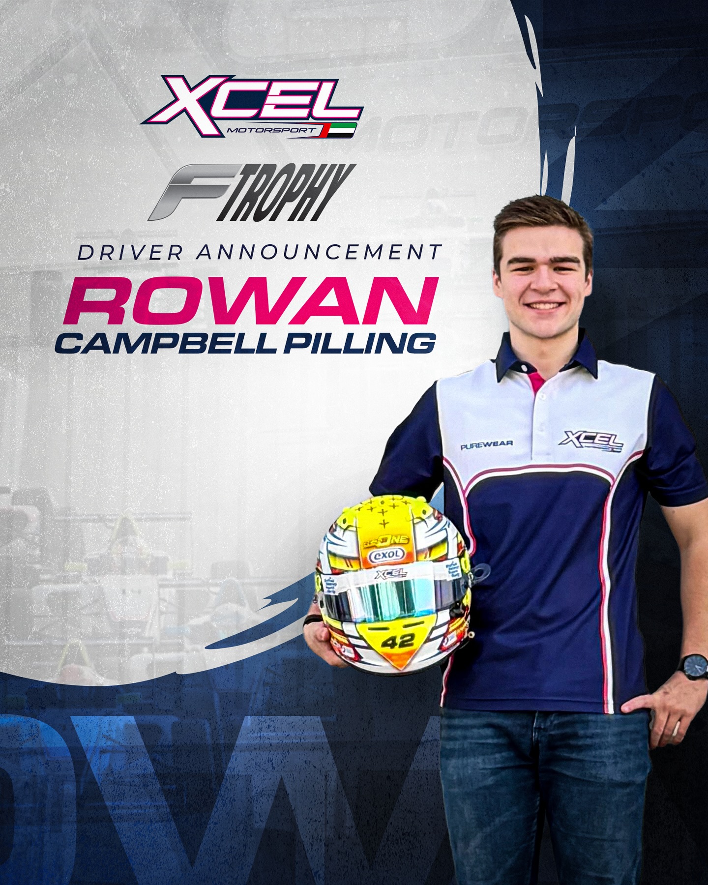 📣 DRIVER ANNOUNCEMENT 📣
Welcome Rowan Campbell-Pilling to Xcel Motosport for the F4 UAE Trophy. 🇦🇪
#xcelmotorsport #f4uaetrophy