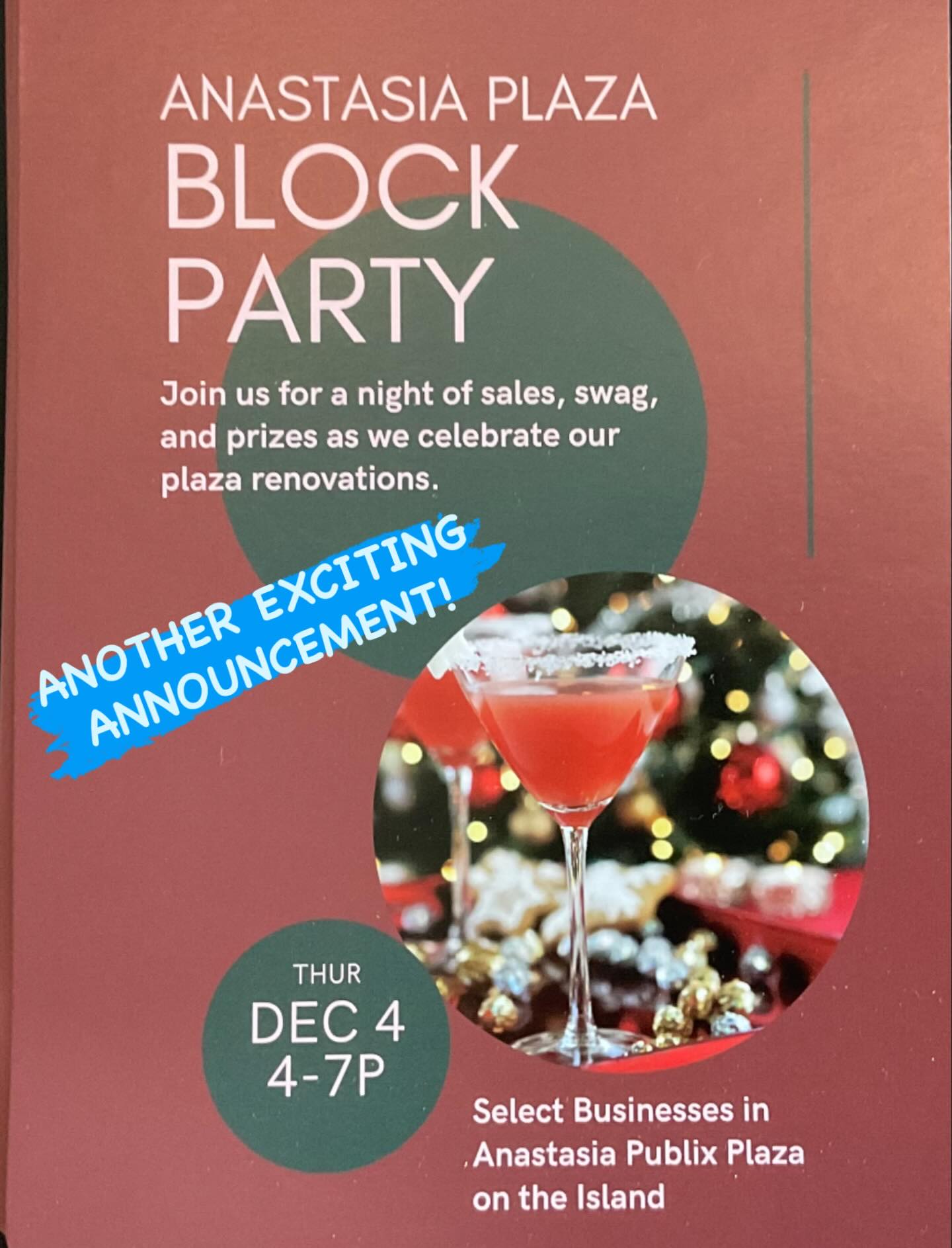 We are celebrating the plaza being back in business on DECEMBER 4th! From 4-7PM. Come see us and enter for a chance to win various products and services from all of our participating partners in the Publix plaza on Anastasia! We hope to see you there! #StretchLab #StretchLabStAugustineBeach #StretchLabFirstCoast #FeelBetterMoveBetter #PainRelief #MuscleRecovery #AssistedStretching #StretchTherapy #MobilityMatters #ReducePain #InjuryPrevention #ActiveRecovery #StretchSession #FlexibilityTraining #StretchForLife #MobilityTraining #AthleteRecovery #WellnessEvent #StAugustineBeachEvents #BetterMovement #lowerback #posture #Stretch #stretching #feelgood #feelgreat #stretchlife #flexible #healthandwellness #functionalfitness