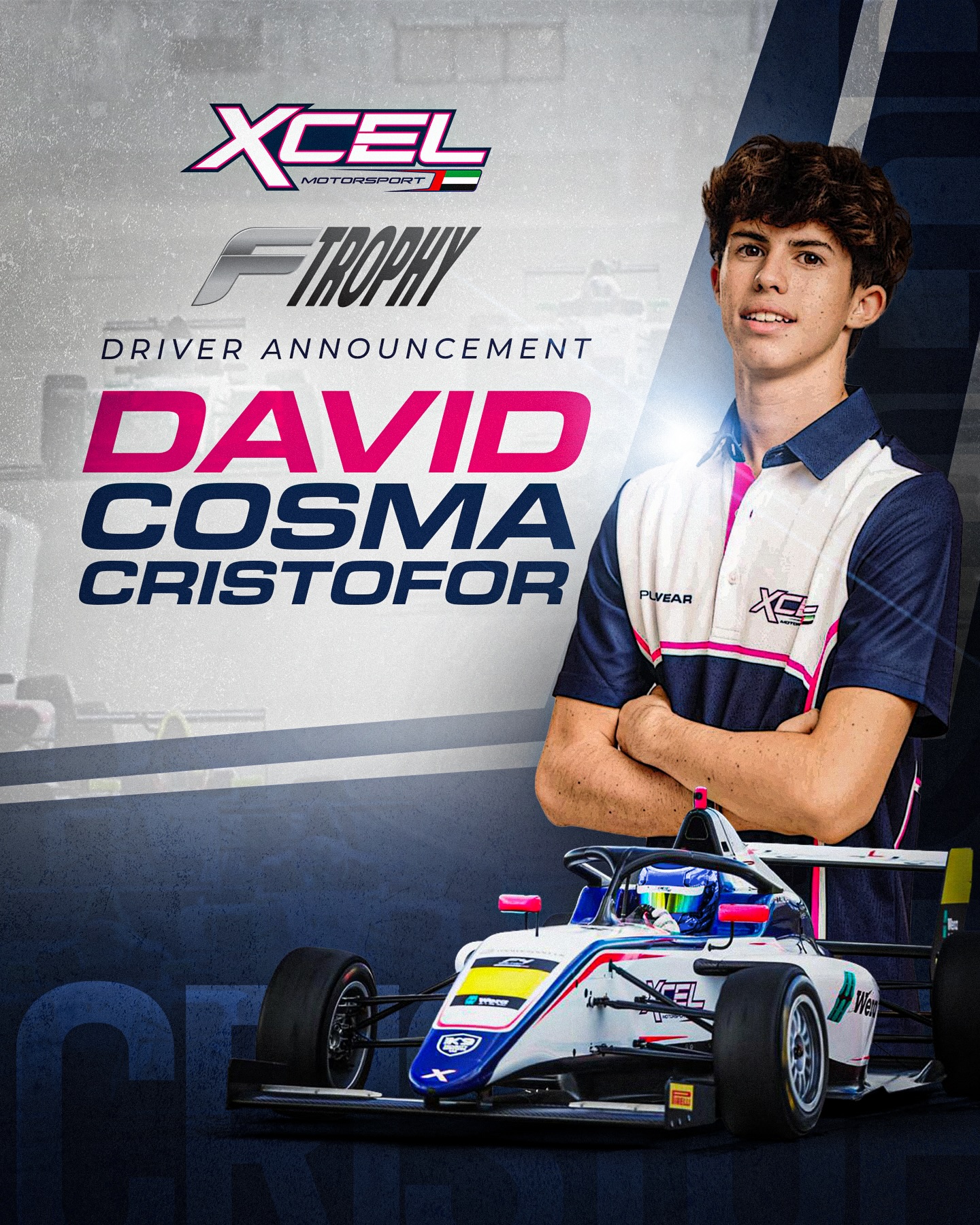 📣 DRIVER ANNOUNCEMENT 📣
Welcome David Cosma-Cristofor to Xcel Motorsport for the 2025 F4 UAE Trophy! 🇦🇪
#xcelmotorsport #f4trophy #dubaiautodrome #yasmarina #f4