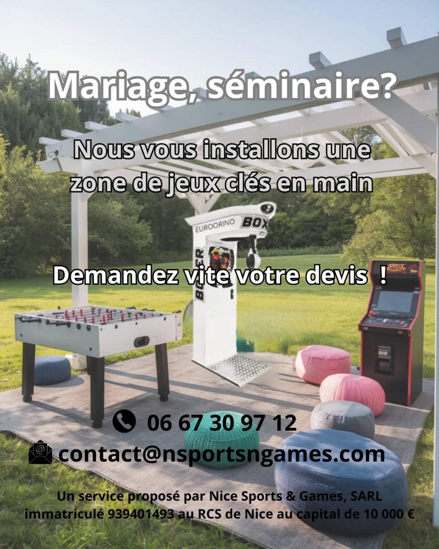 Pour vos mariages et/ou séminaires d'entreprise @nsportsngames est de la partie ! 🎮
On vous propose une zone de jeux complète qui plaira à tous vos conviés.
Nous nous occupons de tout : Transport, installation et désinstallation. Vous n'avez qu'à profiter 😎
Plus d'informations par téléphone, email ou site internet, les liens sont dans la bio.
#mariage
#séminaire
#animation
#jeux
#babyfoot