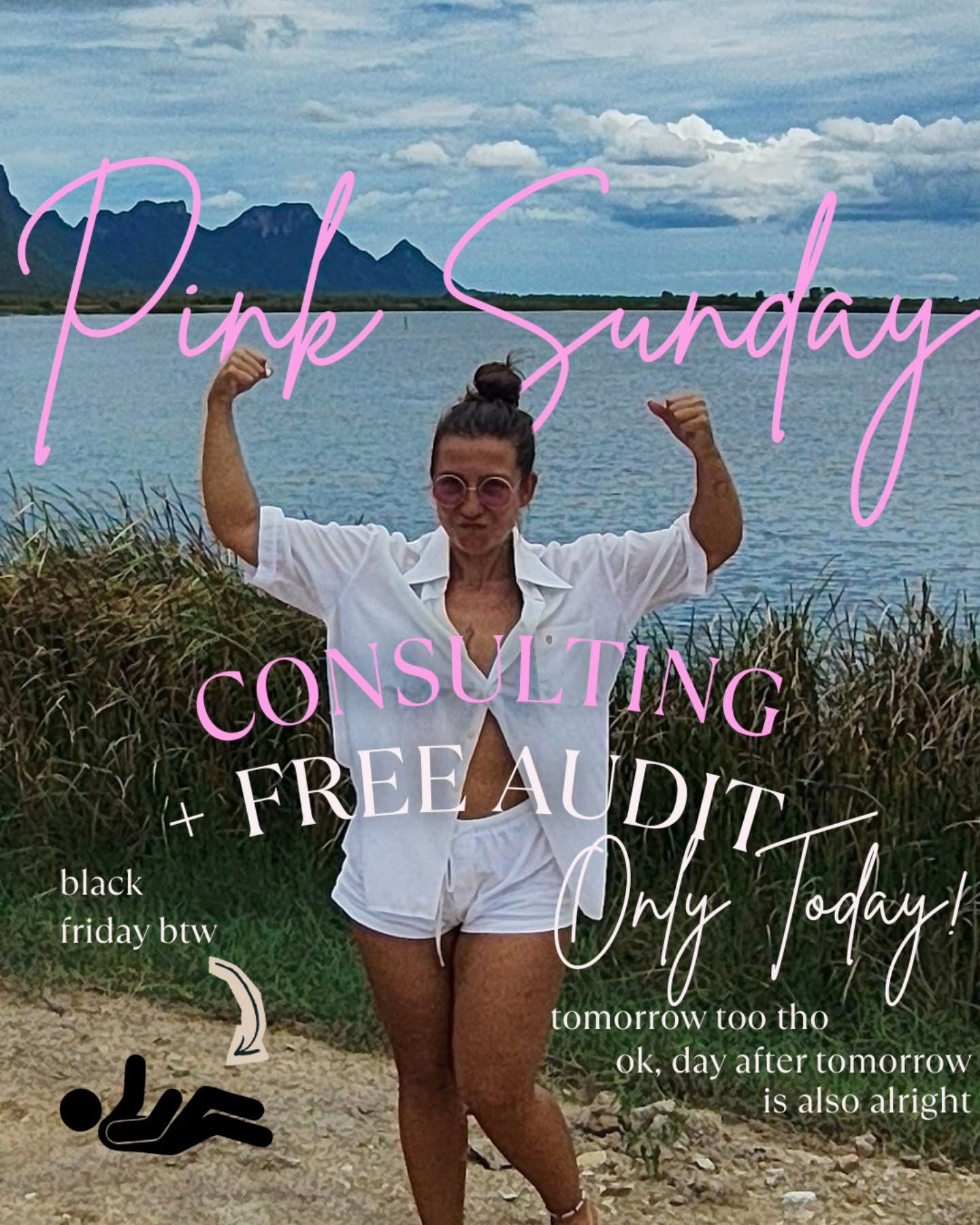 black friday? nah, it's... PINK SUNDAY time!
>we offer Consulting + Audit (FOR FREE)<
in case you don't know what Audit means: we will check your Instagram and Facebook and tell you what to fix so that you can reach your goals,
clear, straight forward with action plan and exact steps
yes, Pink Sunday >>>>> Black Friday.
(ok, we also just really wanted to be original and don't really like all the hype around this day with the stress and tension around it.
it will also last couple of days more, if you are not decided yet, don't be worried, there's still time.)
send me a DM and let's solve all that is to be solved 🩷
as always, with love, your Social Media Sugar Fairy 🩷