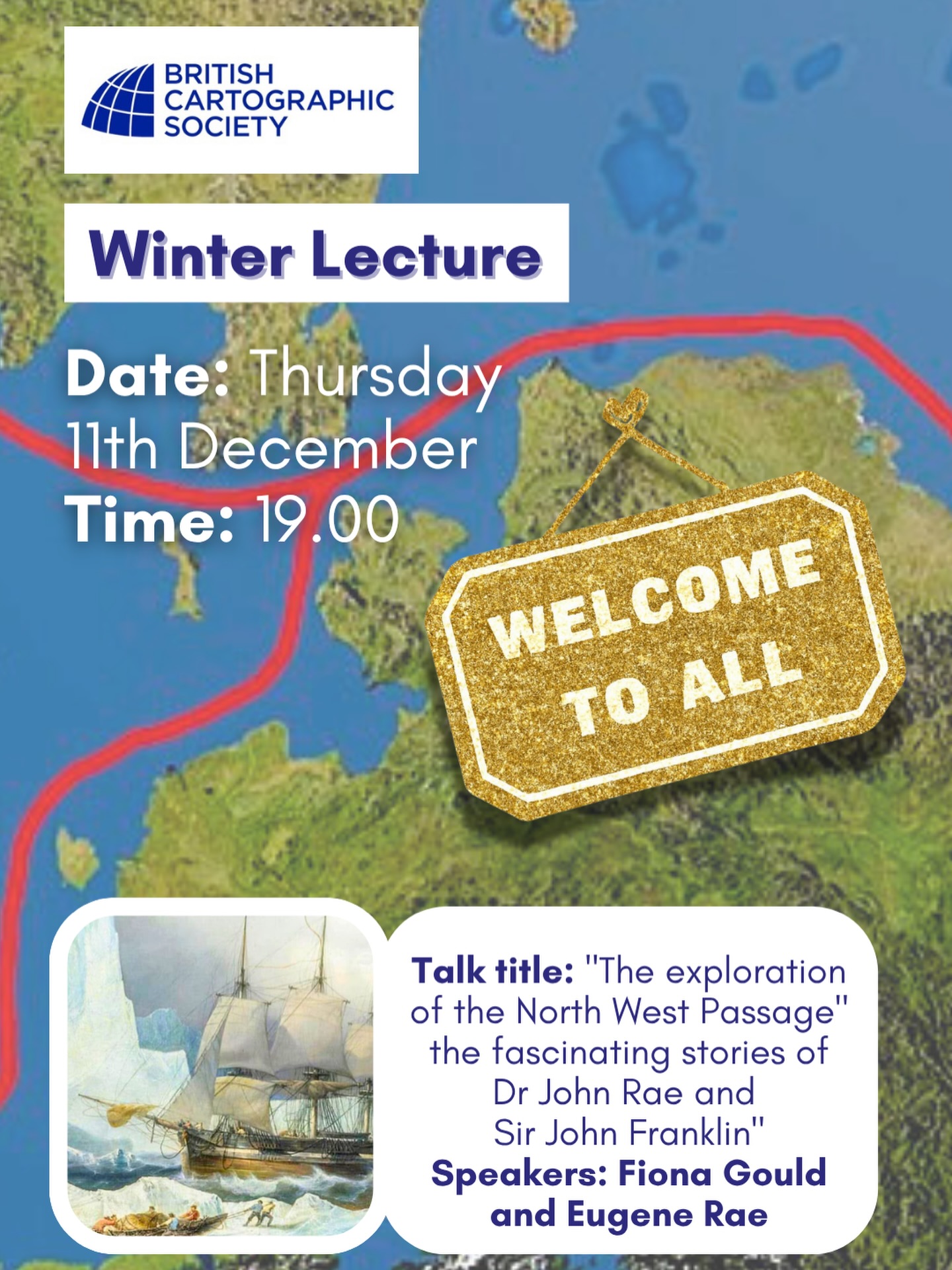 Bookings still open for our Annual Winter Lecture - open to all, not just our members!!
And you can add CPD points to your list too!
Thursday 11th December, 7 PM to 8:15 PM online
Talk title: “The exploration of the North West Passage” the fascinating stories of Dr John Rae and Sir John Franklin
Speakers: Fiona Gould, Membership Secretary and Trustee of the John Rae Society and Eugene Rae, Principal Librarian, Royal Geographical Society.
See link for further details and link to register for online access https://lnkd.in/ekxge-WK