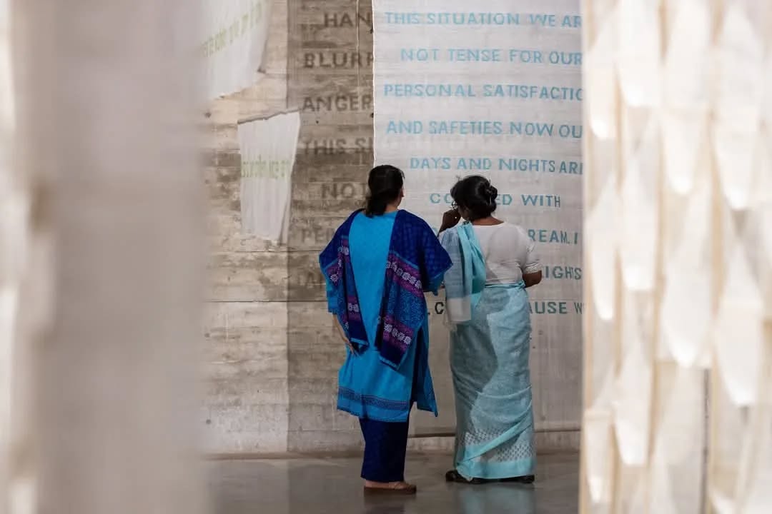 Congratulations to our long term DAS collaborator Yasmin Jahan Nupur, on her exhibition Unraveling Silence, curated by Tanzim Wahab and presented by the Bengal Arts Programme.
Yasmin Jahan Nupur’s soft sculptures and multi-sensory installations reflect her deep engagement with architecture, landscape, displacement, personal histories, and textiles—particularly Jamdani, the fine handwoven muslin of Bangladesh. Intimacy and human connection remain central to her practice, as she explores the nuanced interplay between sensory experience and spatial environments.
Be sure to visit if you're in Dhaka! Tomorrow is the final day to experience the exhibition.
Venue: Quamrul Hassan Exhibition Hall, Bengal Shilpalay
Level 1, House 42, Road 16 (old 27), Dhanmondi, Dhaka 1209
Photograph 1 : From DAS 2023
Photograph 2,3 : Reposted from @bengalfoundation
@dhakaartsummit
@samdaniartfoundation
@srihatta_sylhet
@nadiasamdani
@rajeebsamdani
@dhakadiana
@rux_q
@yasminjahannupur
@tanzim.wahab
@bengalfoundation
@swilin_haque
@sazzad1985
@iftekharnoor
#dhakaartsummit #samdaniartfoundation #dhaka #sylhet #art #artwork #DAS #exhibitions #contemporaryart #srihatta #artistresidency #sculpture #SAF #yasminjahannupur #bengalfoundation