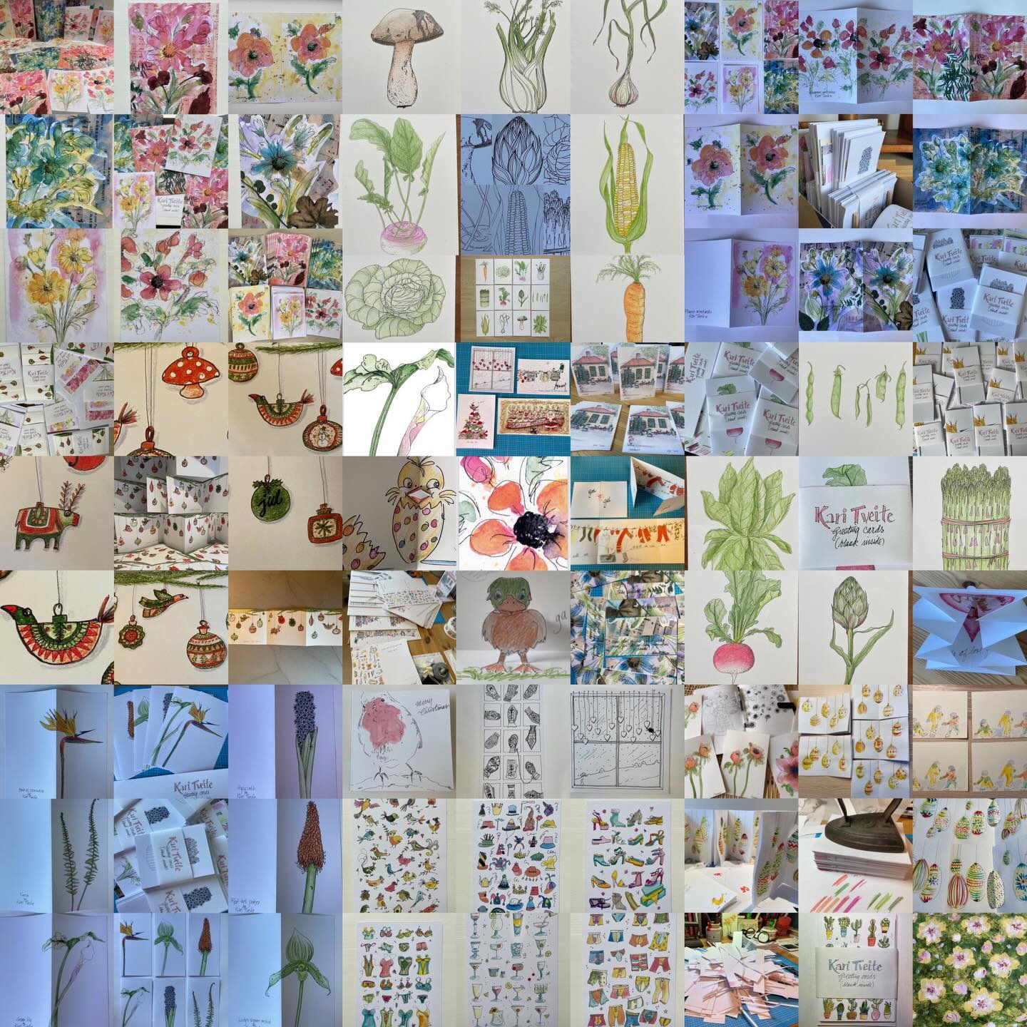 Håndlagde kort; julekort mm. Gamlebyen julemesse. 13.&14. desember. Siste helg.