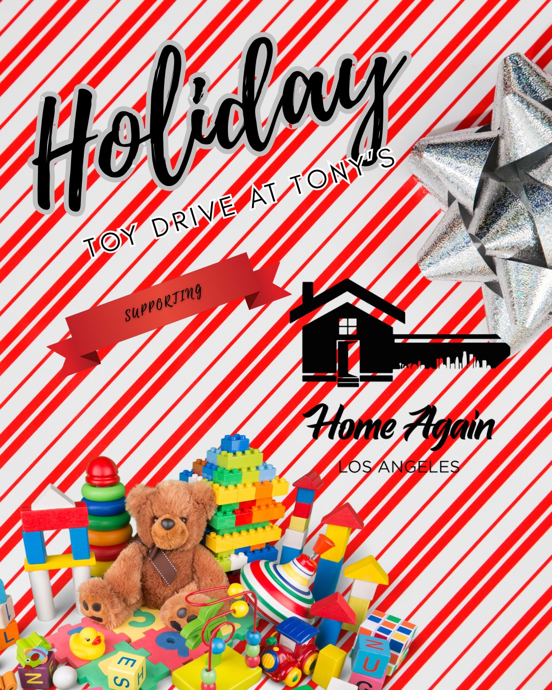 🎁 Holiday Toy Drive at Tony’s! 🎁
We’re teaming up with @homeagainlosangeles this holiday season to help bring some joy to local families — and we’d love your help!
Bring in a new, unwrapped toy to donate and get your first pint for just $7. 🍺💛
Let’s spread some cheer, fill that donation box, and make the holidays a little brighter for our community.
Swing by, drop a toy, grab a pint, feel good. ✨
#TonysDartsAway #HolidayToyDrive #HomeAgainLosAngeles #Burbank #CommunityLove #DrinkForAGoodCause #GiveBack #LAEats #LABars #CraftBeerLA #SpreadJoy #HolidaySeason #DrinkLocal