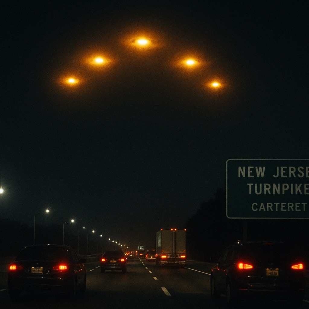 The "New Jersey Turnpike UFO lights" refers to a July 14, 2001 sighting of golden UFO lights in a V-formation over the New Jersey Turnpike.
About 12:30 a.m., dozens of drivers, including Carteret police officers, reported seeing a V-formation of golden-orange, flickering UFO lights hovering silently over the New Jersey Turnpike near Carteret, New Jersey. The lights hovered for about 15 minutes before disappearing. The witnesses said that the UFO lights were executing impossible maneuvers that defied known physics.
#newjerseyturnpike #newjersey #newjerseyturnpikeufo #carteretnj #carteretnjufo #ufo #uap #ufosighting #uapsighting #ufology #aliens #aliensarereal #arealiensreal #exosolariaunion
