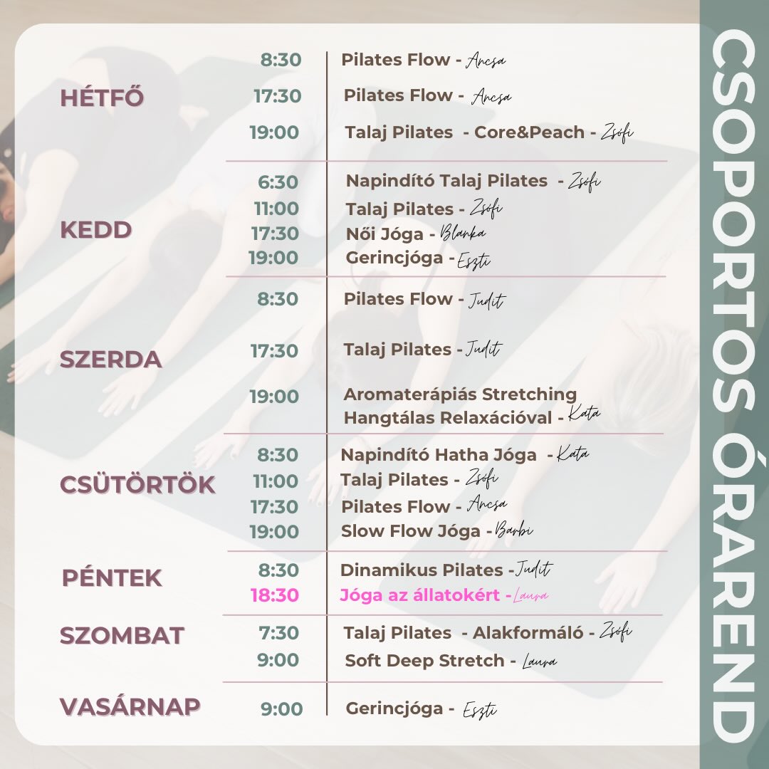 Kedves Vendégeink!✨
🤸🏻Csoportos óráinkra sok szeretettel várunk Benneteket a héten is!
🧘🏻Csatlakozzatok akár teljesen kezdőként is minup oldalunkon, ahol találtok helyeket reformer pilatesre és EMS próbaedzésre is!
🌿Ayurvedikus MASSZÁZSra külön oldalon tudtok bejelentkezni.
📲Mindkét linket a BIO-ban találjátok!
❗️Kedden 19:00-kor Gerincjóga!🤸🏽🤩
❗️Pénteken 18:30-kor JÓGA AZ ÁLLATOKÉRT jótékonysági alkalom!🐶🐱🐶🐱