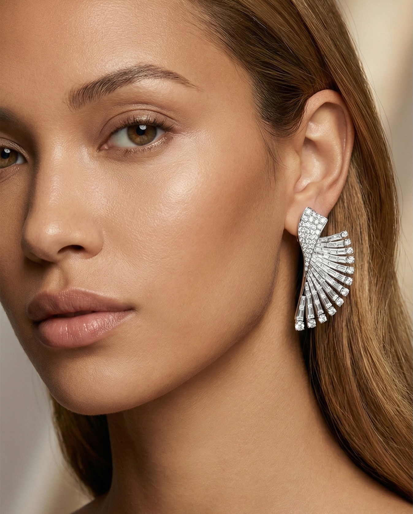 Wearable art with a distinct Art Deco soul. The geometric precision of baguettes creating a radiant sweep that commands attention without saying a word.
#DilaExclusive #StatementEarrings #DiamondFan #ArtDecoJewelry #BaguetteDiamonds #HighJewelryDreams #EarCandy #RedCarpetReady