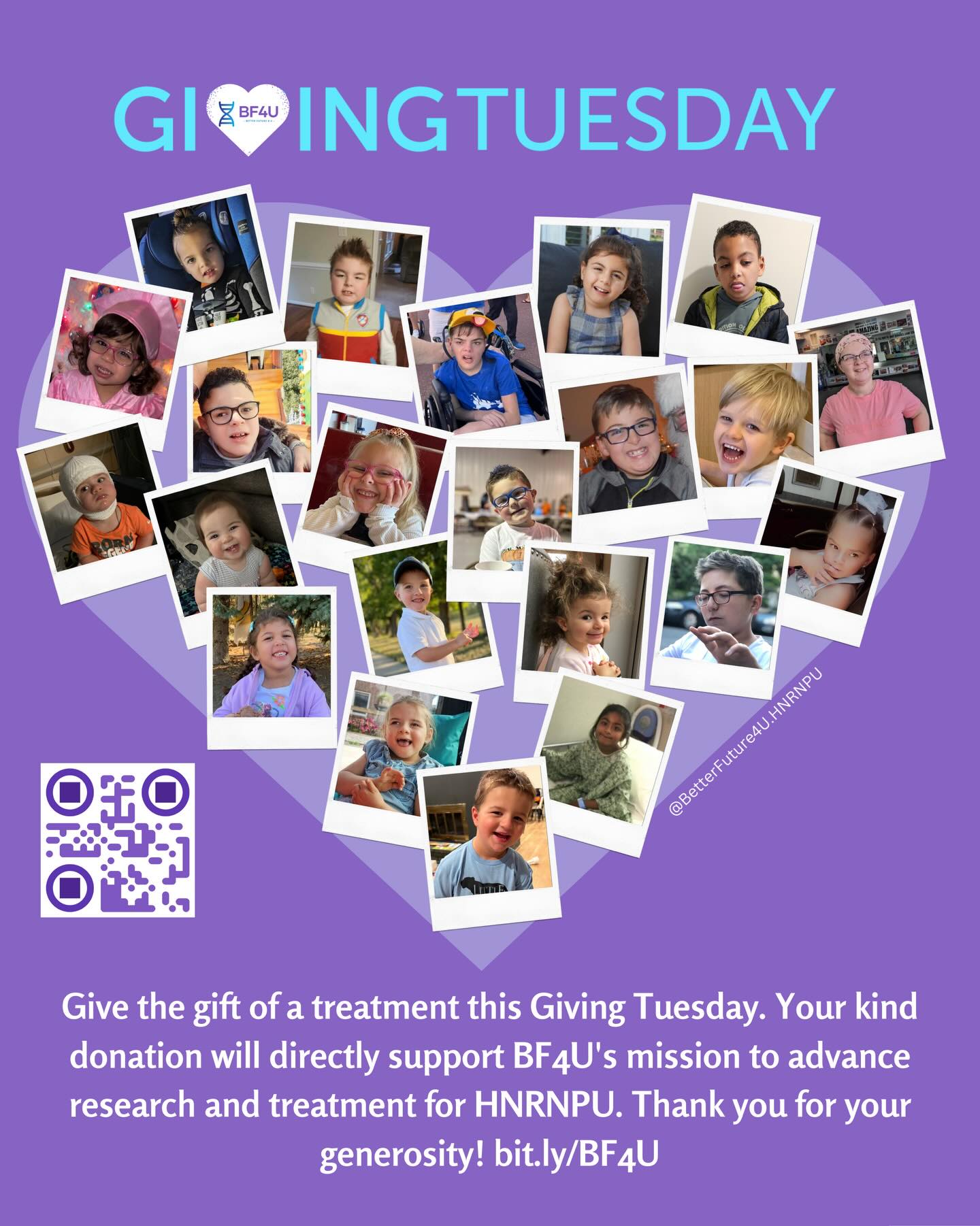 These faces are the heart of our mission. Your Giving Tuesday gift helps us push toward a treatment for HNRNPU and supports the research that families around the world are counting on. We are deeply grateful for your kindness. bit.ly/BF4U
#GivingTuesday #HNRNPU #RareDisease