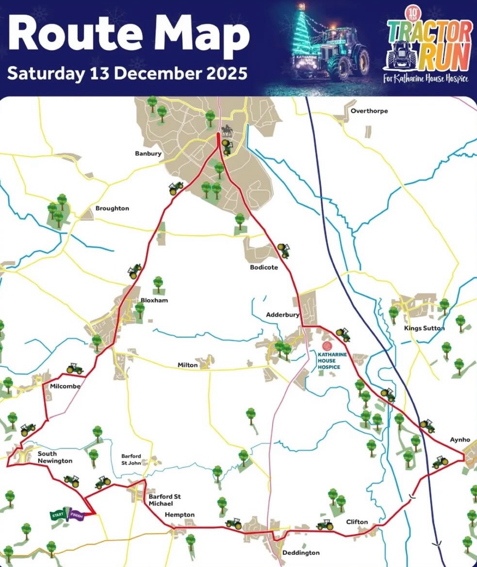 The weather is set fine and cold and the excitement is mounting for this year’s 10th annual Tractor Run @banburychristmastractorrun in aid of @khhosp.
Swipe left for a list of timings and great places to sit and watch while you have a warm drink and something to eat while you wait for this spectacular parade to pass.
Text TRACTORLIGHTS10 To 70085 to donate or click the links in our bio or visit @khhosp
@thepickledploughman_adderbury
@redlionbloxham
@redlion_deddington
@buzzybeanscoffee
@banburyrugbyclub
@urbanspicebistro_horseandgroom
@banburycrosscafe