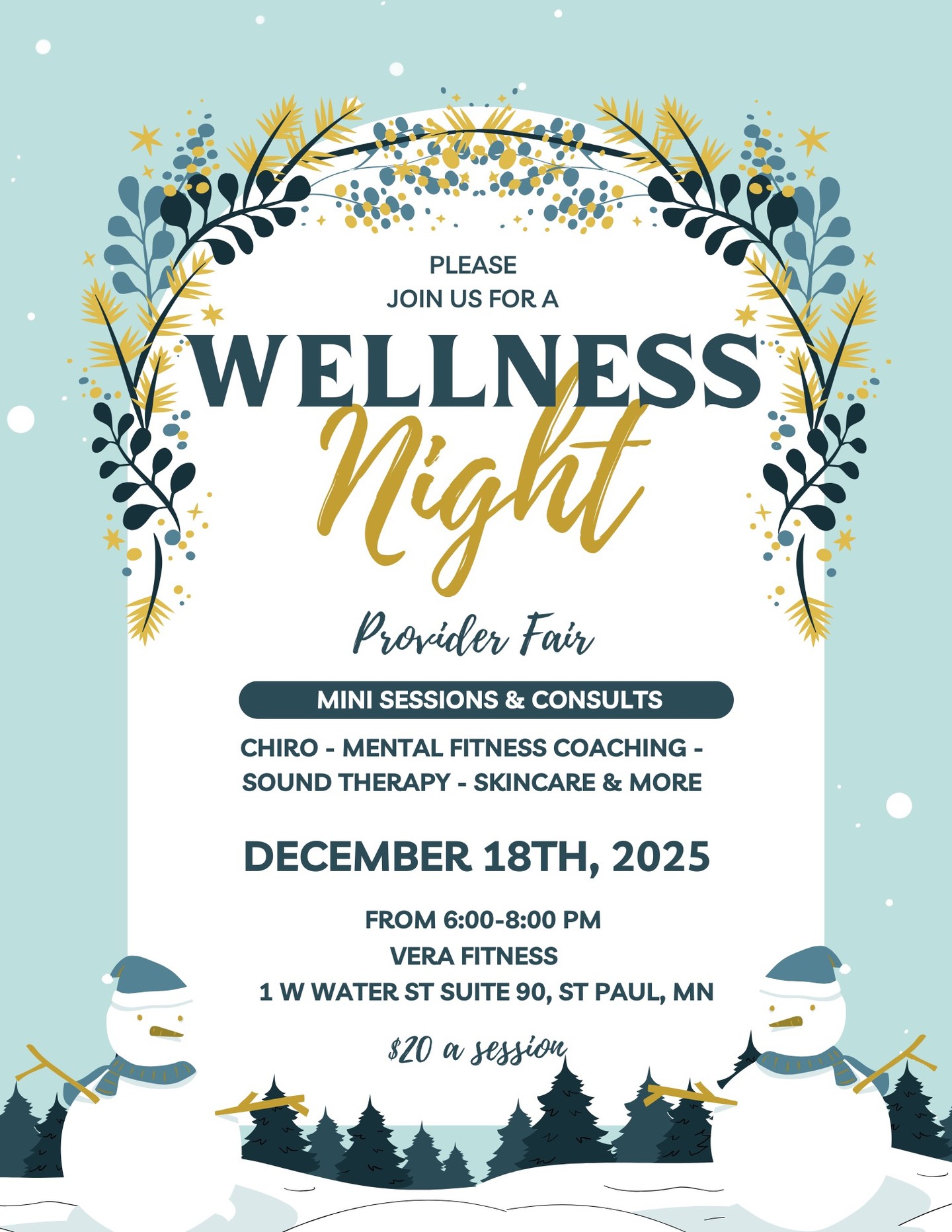 ✨ Curious about natural ways to support your family’s health? Join us for a Wellness Night Provider Fair Thursday December 18th!
We will be joining an amazing lineup of wellness practitioners—each offering mini sessions, consults, and demos to help you explore new paths to healing, restoration, and growth. This is a perfect opportunity to connect and ask questions!
🎯 What to Expect:
✔️ Local wellness practitioners
✔️ Mini consults & sample sessions
✔️ Exclusive event-only discounts
📍 At Vera Fitness 1 W Water St Suite 90 St Paul
📅 Thursday, December 18th | 🕕 6–8:00 PM
💬 Who’s coming with you? Tag a friend who could use a dose of encouragement, community, and natural care 💛
#InverGroveHeightsWellness #HolisticHealthFair #NaturalHealingJourney #Health1stChiropractic #PediatricChiropractic #FamilyWellnessNight
