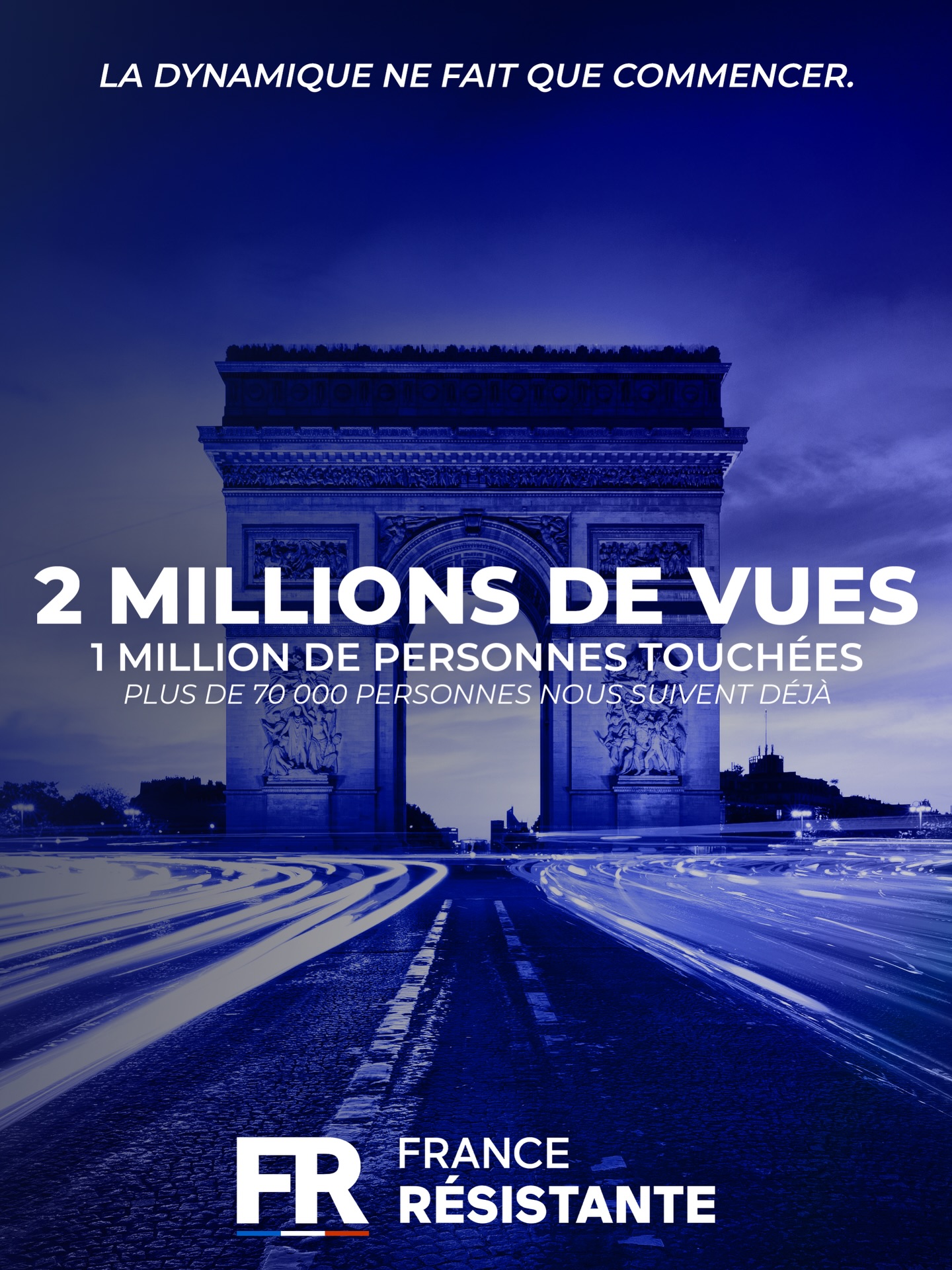 Merci.✨💙
En six mois d’existence, quatre mois de contenu, vous avez créé une dynamique que personne n’avait vue venir.
Deux millions de vues.
Un million de personnes touchées.
Plus de 70 000 personnes qui suivent déjà cette aventure.
Ce mouvement n’appartient pas à une poignée de personnes.
Il appartient à tous ceux qui veulent une France forte, juste et unie.
Et ce n’est que le début.🇫🇷