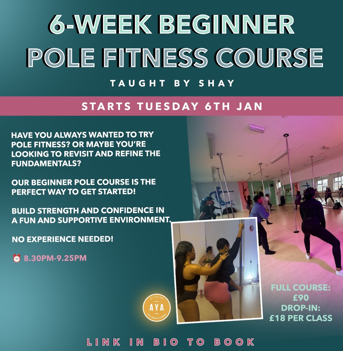 Ever thought about trying pole fitness but felt too nervous to start? ✨
This is your sign.
Our 6 week beginner pole course is designed for real beginners. No “upper body strength” required. No experience needed. Just you, learning something new, feeling stronger every week and building confidence you did not know you had 💪🏽🔥
💫Supportive vibes only
💫Progress you can feel
💫Confidence that carries outside the studio too
Starts Tuesday 6th January 2026
Book the full course or drop in!
Limited spaces available
If you have been waiting for the right time, this is it 🤍
Book via the link in bio ✨💃🏽