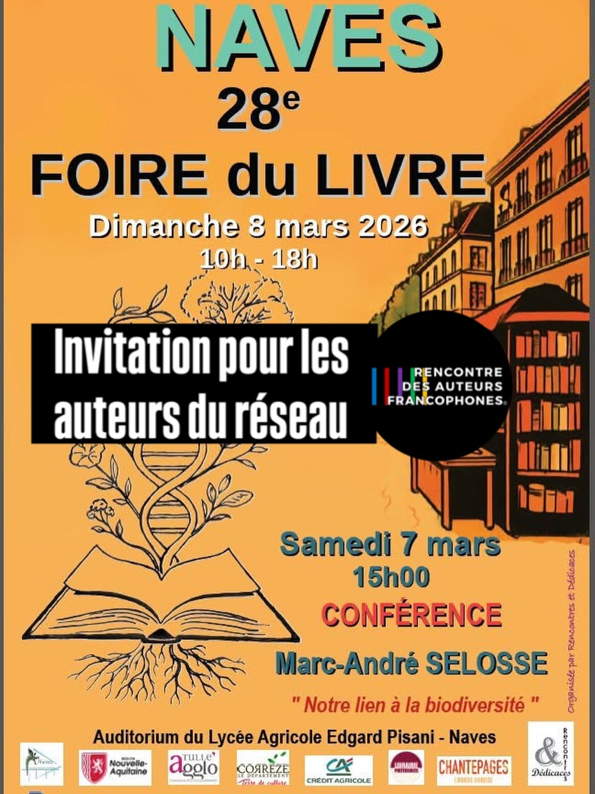 INVITATION AUTEURS FOIRE DU LIVRE DE NAVES
Foire du Livre de Naves
La jolie foire du livre de Naves invite, cette année encore, une délégation d’auteurs du réseau Rencontre des Auteurs Francophones à participer à sa prochaine édition.
Les auteurs doivent être édités en maison d’édition et membre du réseau.
Candidatures à info@rencontredesauteursfrancophones.com -
Titre : candidature foire du livre de Naves