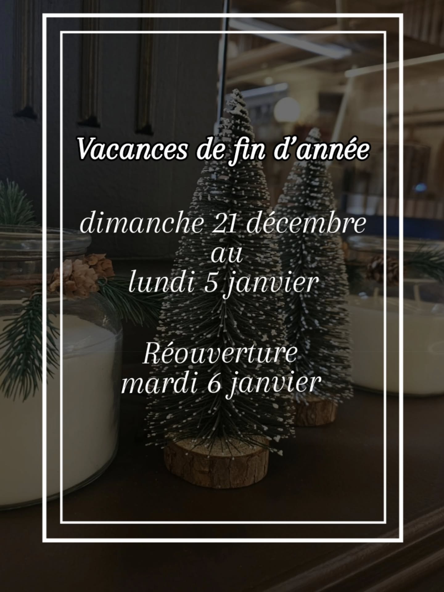 Le restaurant sera fermé pour les vacances de fin d'année du dimanche 21 décembre au lundi 5 janvier.
Nous aurons le plaisir de vous retrouver à notre réouverture le mardi 6 janvier.