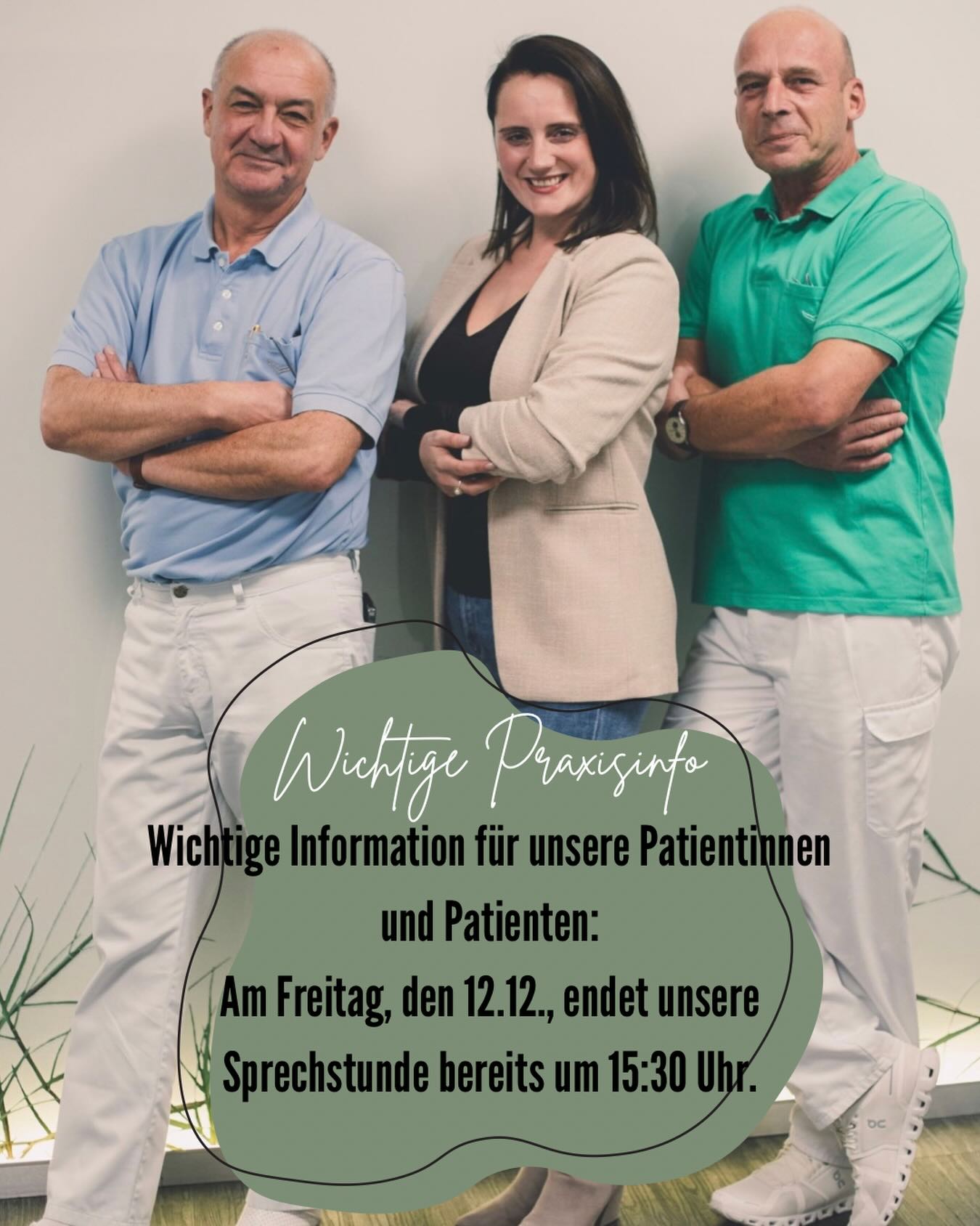 Sehr geehrte Patientinnen und Patienten,
wir möchten Sie darüber informieren, dass unsere Sprechstunde am Freitag, den 12.12., aus organisatorischen Gründen bereits um 15:30 Uhr endet.
Bitte berücksichtigen Sie dies bei Ihrer Terminplanung, um unnötige Wartezeiten oder vergebliche Wege zu vermeiden.
Wir bedanken uns herzlich für Ihr Verständnis und stehen Ihnen während der regulären Zeiten gerne wieder zur Verfügung. 😄💚
#AOZTuttlingen #Tuttlingen #aoz #AmbulanteOperation #AmbulanteVersorgung #Arztpraxis #Niederlassung #Chirurgie #Orthopädie #Unfallchirurgie #Praxismanagement #MFA #TeamAOZ #Gesundheit #AmbulanteChirurgie #MedizinMitHerz #GesundBleiben #Vertrauen #GemeinsamStark #MedTechRegion #Patientenversorgung #AmbulantMitHerz