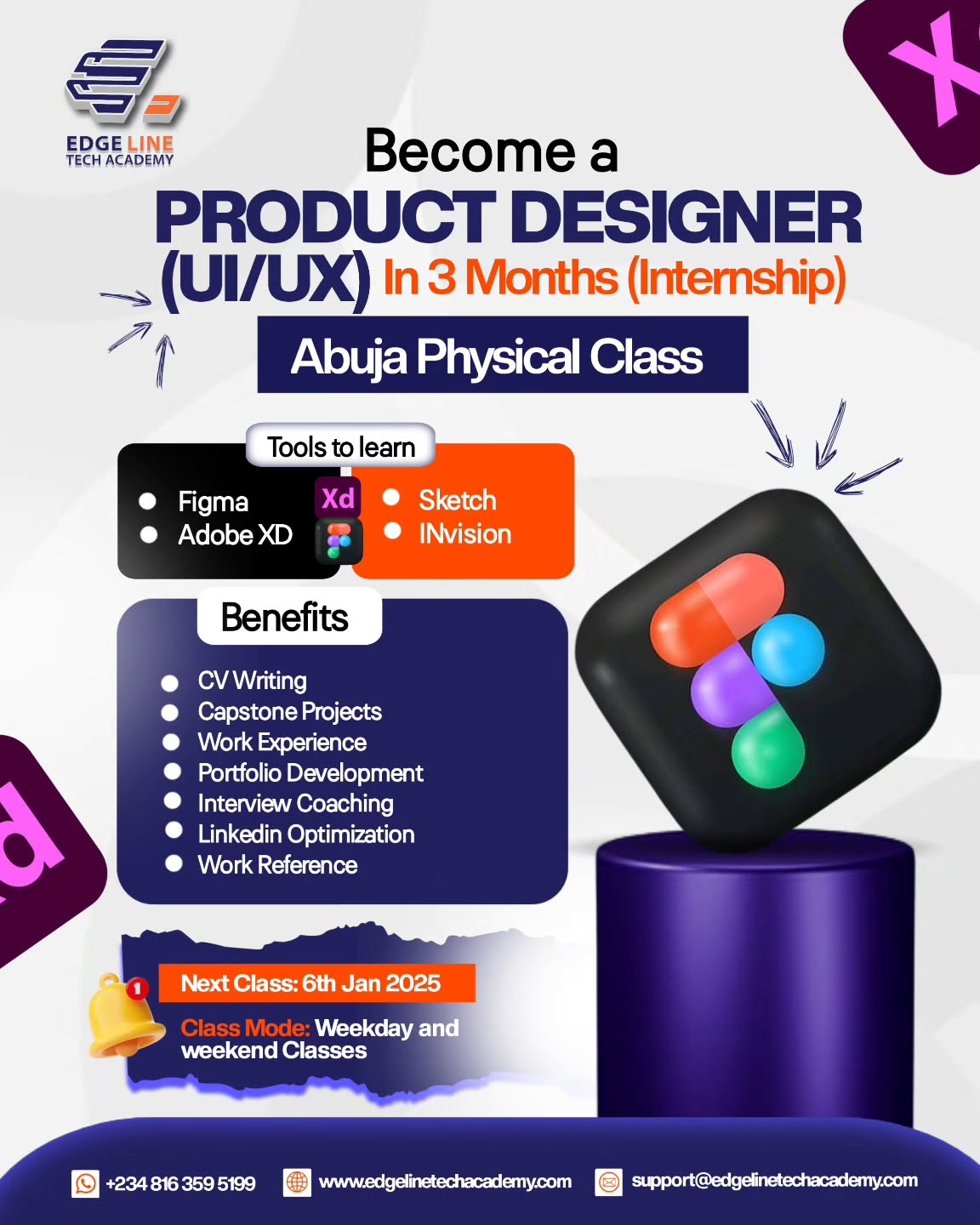 UI/UX (PRODUCT DESIGN) CLASS IN ABUJA!!
STARTS JANUARY 6TH, 2026...
Your Creative Power Was Never the Problem. The Right Direction Was.
Right now, someone with half your talent is earning in dollars, designing products for global brands, and working remotely from the comfort of their home.Not because theyโre smarter, but because they took the step you keep postponing.
Deep inside, you feel it. You are meant for more than routine work, underpayment, and watching life scroll past on your screen.
And the painful truth?
Every delay is another opportunity lost.
This Is Not Just a Design Class.
This Is Your Shift Into a High-Income Creative Career.
Edge Line Tech Academy invites you to join our UI/UX (Product Design) Live In-Person Training โ January 6th, 2026, for people who refuse to remain average.
This class is for:
- Working professionals desperate for career growth
- Graduates tired of waiting for โa miracle jobโ
- Entry-level workers craving global relevance
- Creative minds who want to earn from anywhere in the world
If you've ever whispered...
"I want a career that pays me what I'm worth"
This is your doorway.
The Emotional Cost of Staying Where You Are
Every day you hesitate:
โ
๏ธ You stay in jobs that drain your creativity
โ
๏ธ You remain overlooked for promotion
โ
๏ธ You silence your potential
โ
๏ธ You let fear replace progress
And while you โthink about it,โ
others are getting hired.
The Transformation You Have Been Craving
This program turns raw passion into professional power.
You will experience:
๐ Live, in-person intensive training
๐ Updated industry-standard UI/UX curriculum
๐ Internship opportunities with real project experience
๐ Portfolio development that speaks louder than certificates
๐ Professional mentorship from experts whoโve walked the path
๐ CV crafting and LinkedIn optimization for global visibility
๐ Interview preparation that boosts confidence and clarity
๐ Career positioning for remote jobs and international clients
JANUARY 6TH, 2026 IS CLOSER THAN YOU THINK
Seats are limited and regret hurts deeper than risk.
You can stay comfortable.
Or you can become unforgettable.