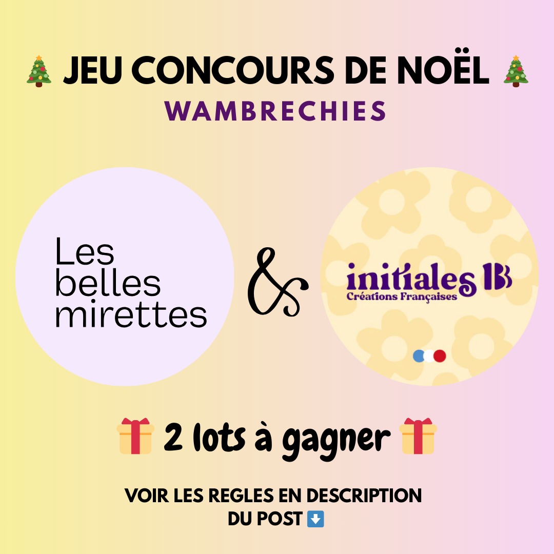 🎄 JEU CONCOURS DE NOËL – WAMBRECHIES 🎄
✨ Collaboration locale ✨
Pour célébrer les fêtes, @les_belles_mirettes s’associent à @initialesb.b pour vous gâter avec 2 lots de Noël, chacun tiré au sort par magasin 🎁
🎁 À GAGNER
👓 Chez @les_belles_mirettes :
• 1 solaire adulte ou enfant ou 1 masque de ski d'une valeur de 80€
• 1 cordon à lunettes
• 1 kit de nettoyage
🧺 Chez @initialesb.b :
• 1 panier surprise de Noël d'une valeur de 80€ 🎄
➡️ 2 gagnants au total :
• 1 gagnant tiré au sort par @les_belles_mirettes
• 1 gagnant tiré au sort par @initialesb.b
✅ POUR PARTICIPER
1️⃣ S’abonner aux 2 comptes :
👉 @les_belles_mirettes
👉 @initialesb.b
2️⃣ Liker ce post ❤️
3️⃣ Identifier 2 personnes en commentaire
4️⃣ Partager le post en story (en nous identifiant)
⏰ Fin du jeu : Le 23 Décembre 2025
📍 Tirage au sort : Le 23/12 à 13H00
📩 Les gagnants seront contactés par message privé
🎅 Bonne chance à tous et belles fêtes de fin d’année à Wambrechies.
Merci de soutenir les commerces indépendants locaux.
#jeuconcours #concoursnoel #wambrechies #commerceindependant #collaborationlocale #noel2025 #lesbellesmirettes #initialebb