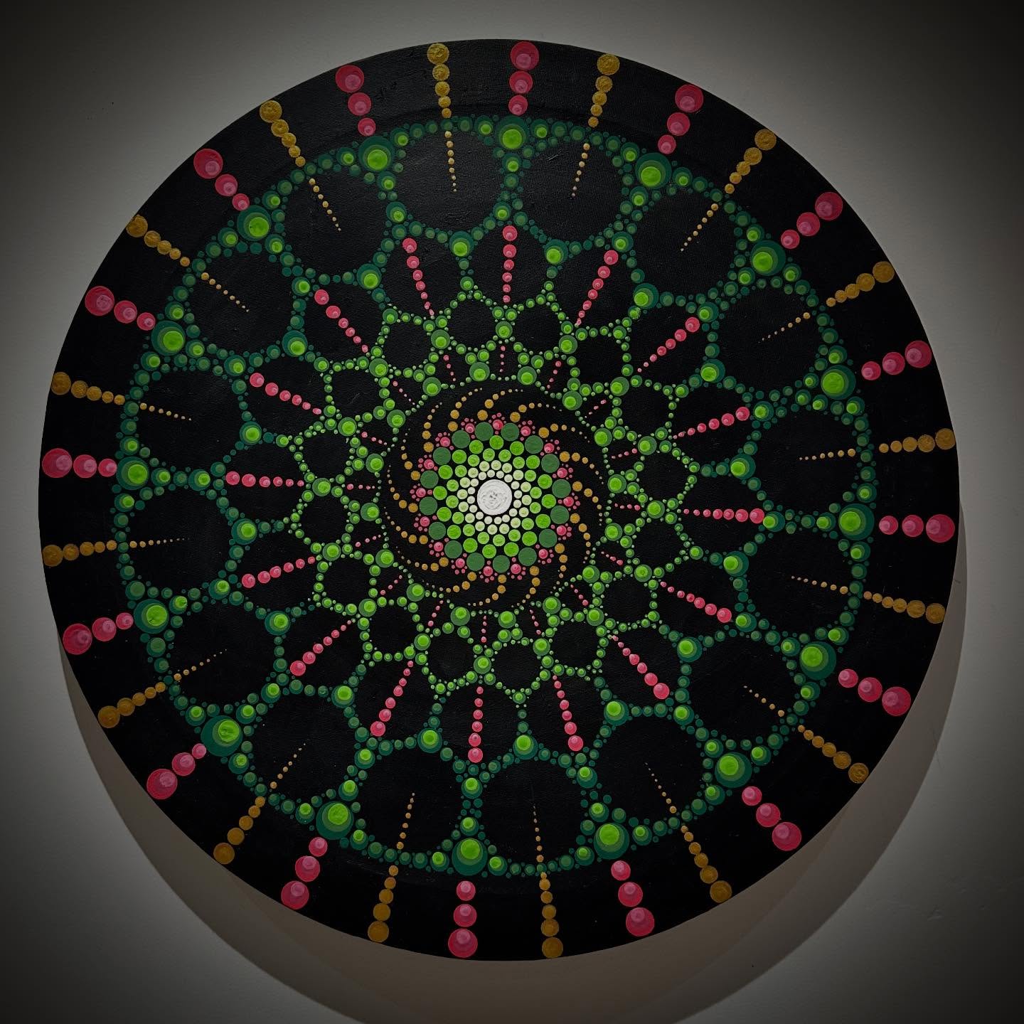 20” diameter, acrylic … 💚
#dotmandala #meditation #creativity #creativeflow