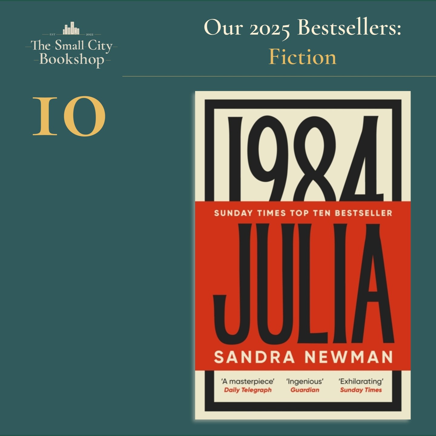The list you have all been waiting for... our 2025 Fiction Bestsellers.
An absolute banger-filled list of books we've been thrusting into people's hands over 2025.
They represent some of the finest (in our humble opinion) across genres, voices and authors. From award-winners to lesser-known gems, we love this list.
-----------------------------------
1. There Are Rivers In The Sky by Elif Shafak
2. The Safekeep by Yael Van Der Wouden
3. Orbital by Samantha Harvey
4. All Fours by Miranda July
5. Drive Your Plow Over The Bones Of The Dead by Olga Tokarczuk
6. The Other Valley by Scott Alexander Howard
7. I Have Some Questions For You by Rebecca Makkai
8. James by Percival Everett
9. In Ascension by Martin MacInnes
10. Julia by Sandra Newman
----------------------------------------
@shafakelif @tokarczuk_olga @scottalexanderhoward @mirandajuly
#bestselling #fictionbooks #fiction #sciencefiction #bestsellers #bestsellingbooks #bookrecs #bookrecommendations #bookshop #bristolbookshop #shoplocal #giftguide #giftideas #giftbooks #bookstagram #bristolbookshop #bristolbookstagrammers #bristolbookstagram #bs5