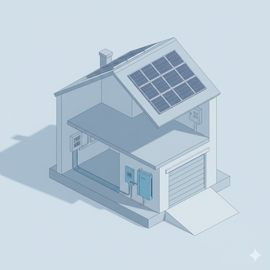 Voici à quoi ressemble une installation BlueSpark complète dans une maison :
☀️ PV en toiture
🔋 Rack batterie 10–15 kWh
🔧 Onduleur mural
⚙️ MPPT & protections DC
🏡 Circuits essentiels séparés
Une configuration stable, sûre, parfaitement maîtrisée.