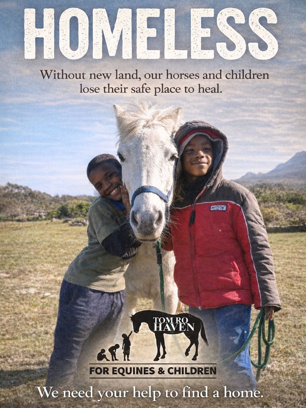WE NEED YOU. 🤍
We are incredibly grateful to Generations for allowing us to use their land for the last 6 years, but they have asked us to vacate the property by June 2026.
This is the land where abused horses learned to trust again.
Where children found safety, calm, and healing.
And where so many second chances began.
We urgently need to secure new land nearby — suitable for our horses and accessible for our children’s programs — and to raise the funds required to relocate safely and rebuild our stables.
We are asking our community to stand with us now.
If you:
* Own land or know someone who does
* Can help with relocation or setup costs
* Have connections, resources, or ideas
Please reach out.
This place matters.
These lives matter.
And with your assistance, Tom Ro Haven will continue to change the lives of the animals they rescue, the children and woman they help on their healing journeys, as well as the outreach communities they support.
📧 gillian@tomrohaven.org.za / info@tomrohaven.org.za / treasurer@tomrohaven.org.za
📞 073 815 1752 (Gill) / 078 747 6965 (Steph) / 071 416 5465 (Sean)
Please share this post — you never know who might have the answer.
🤍🐴
#WeNeedYou #TomRoHaven #HelpUsFindHome #CommunityCall #HealingThroughHorses